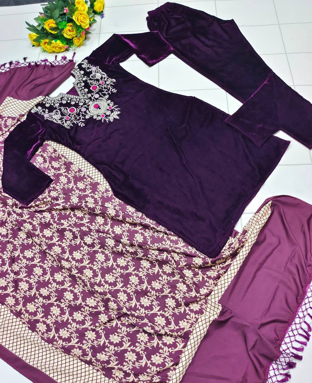 Beautiful Party Wear Top Bottom And Dupatta With Embroidery Work