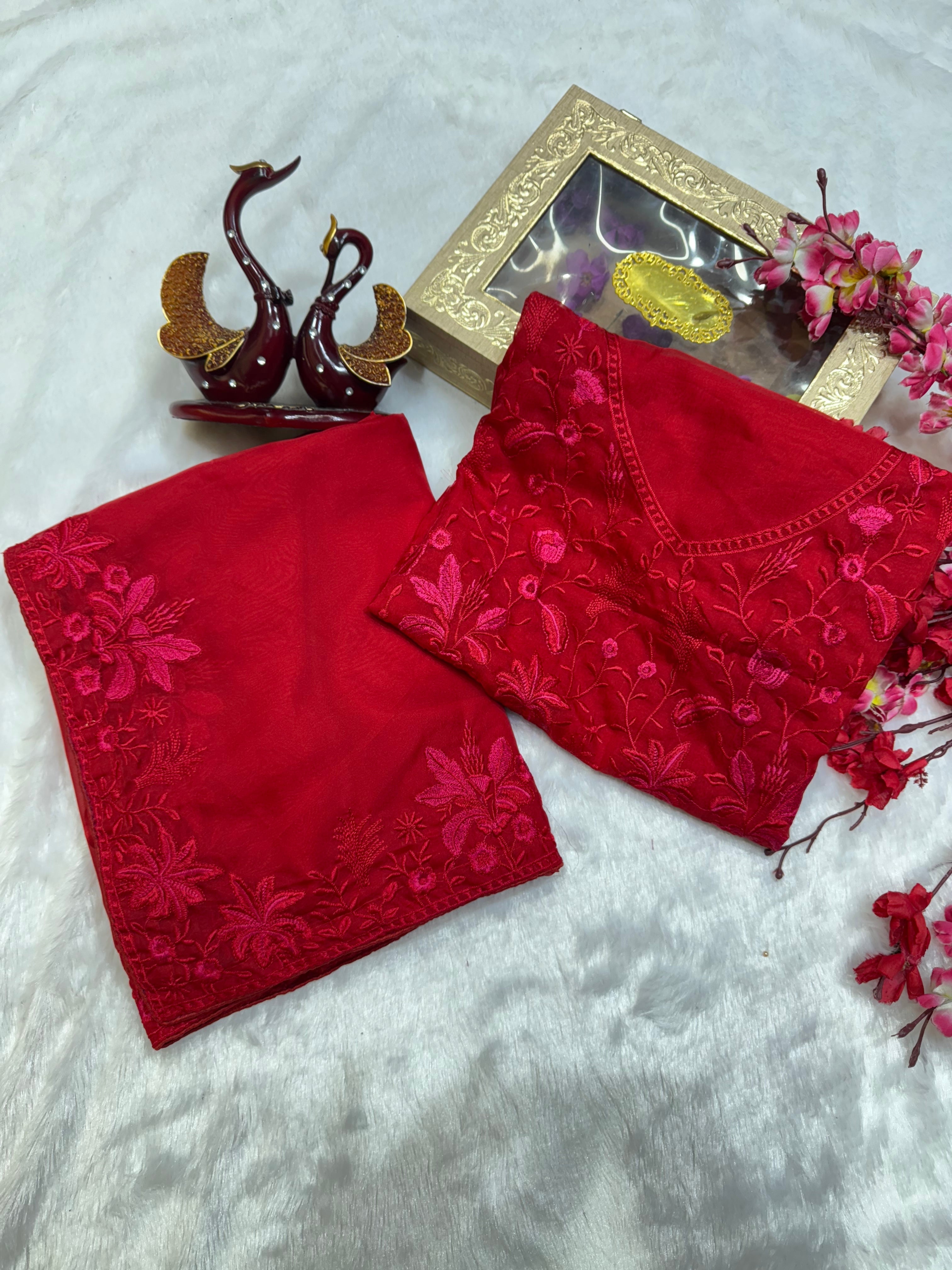 Designer Saree With Multicolored Thread Embroidery Work