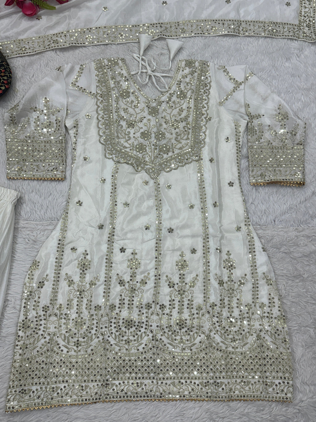 Designer Party Wear Look Top-Plazzo And Dupatta With Embroidery Work