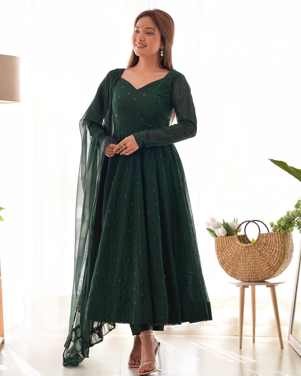 Party Wear Designer Anarkali Gown, Pent And Dupatta