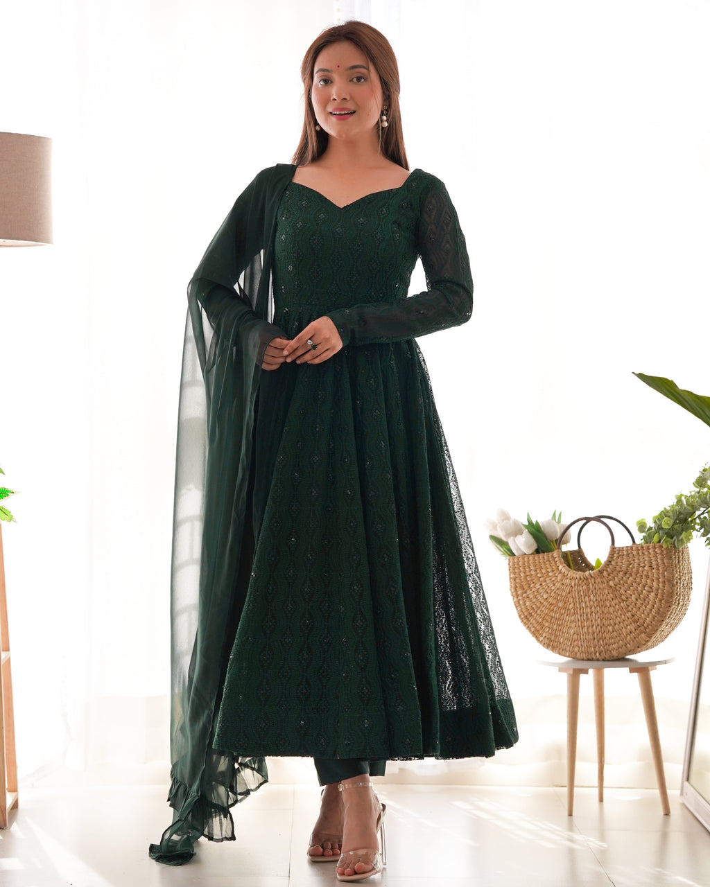 Party Wear Designer Anarkali Gown, Pent And Dupatta