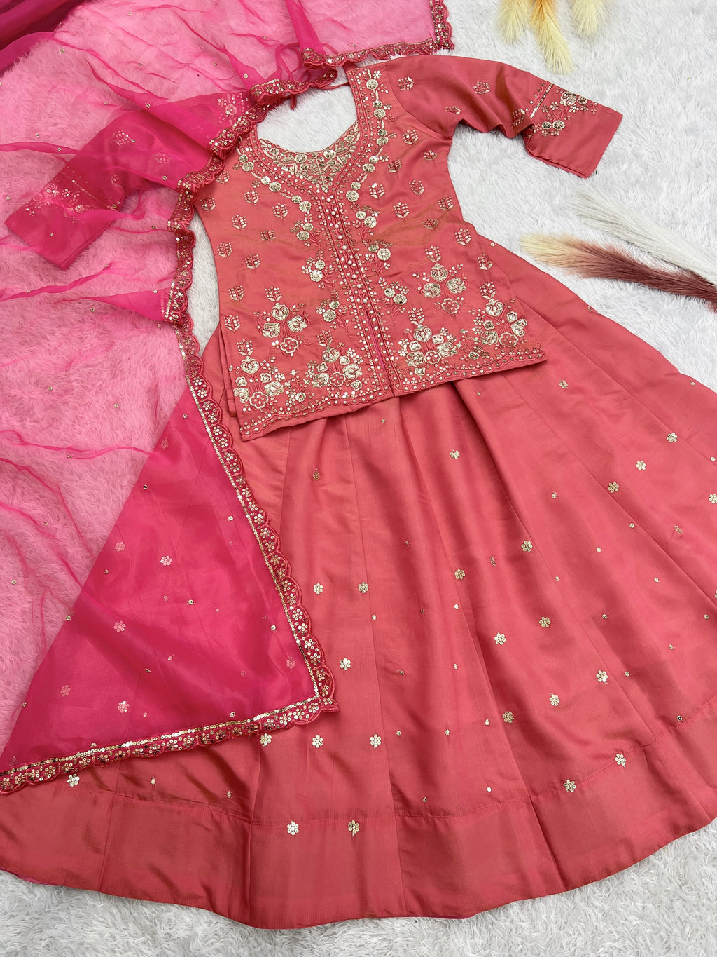 Beautiful Top - Lehenga & Dupatta With Embroidery And Sequins Work