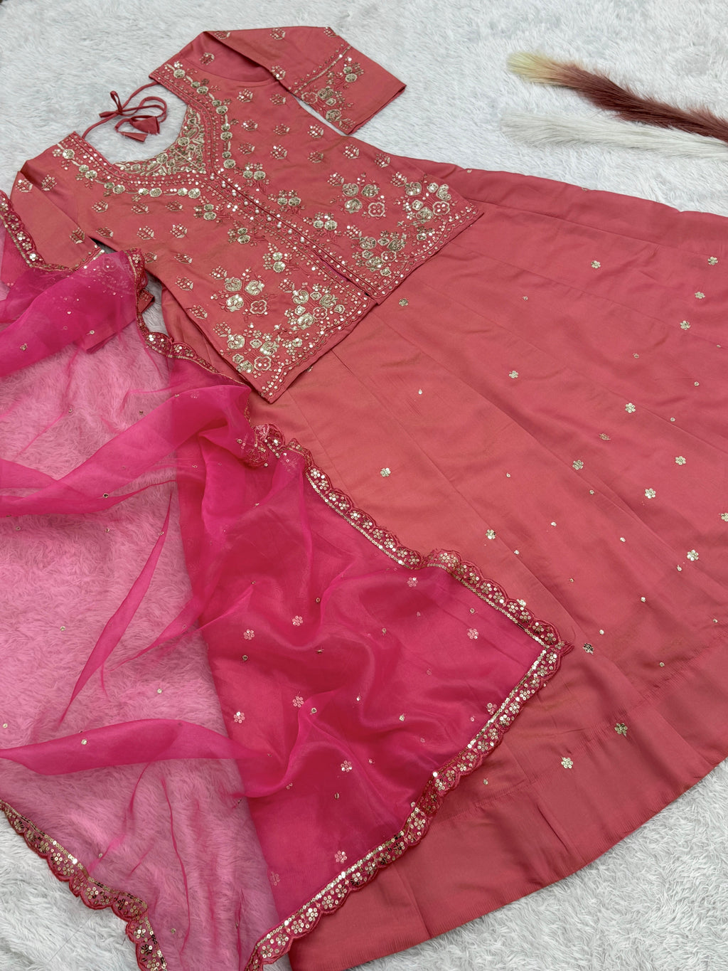 Beautiful Top - Lehenga & Dupatta With Embroidery And Sequins Work
