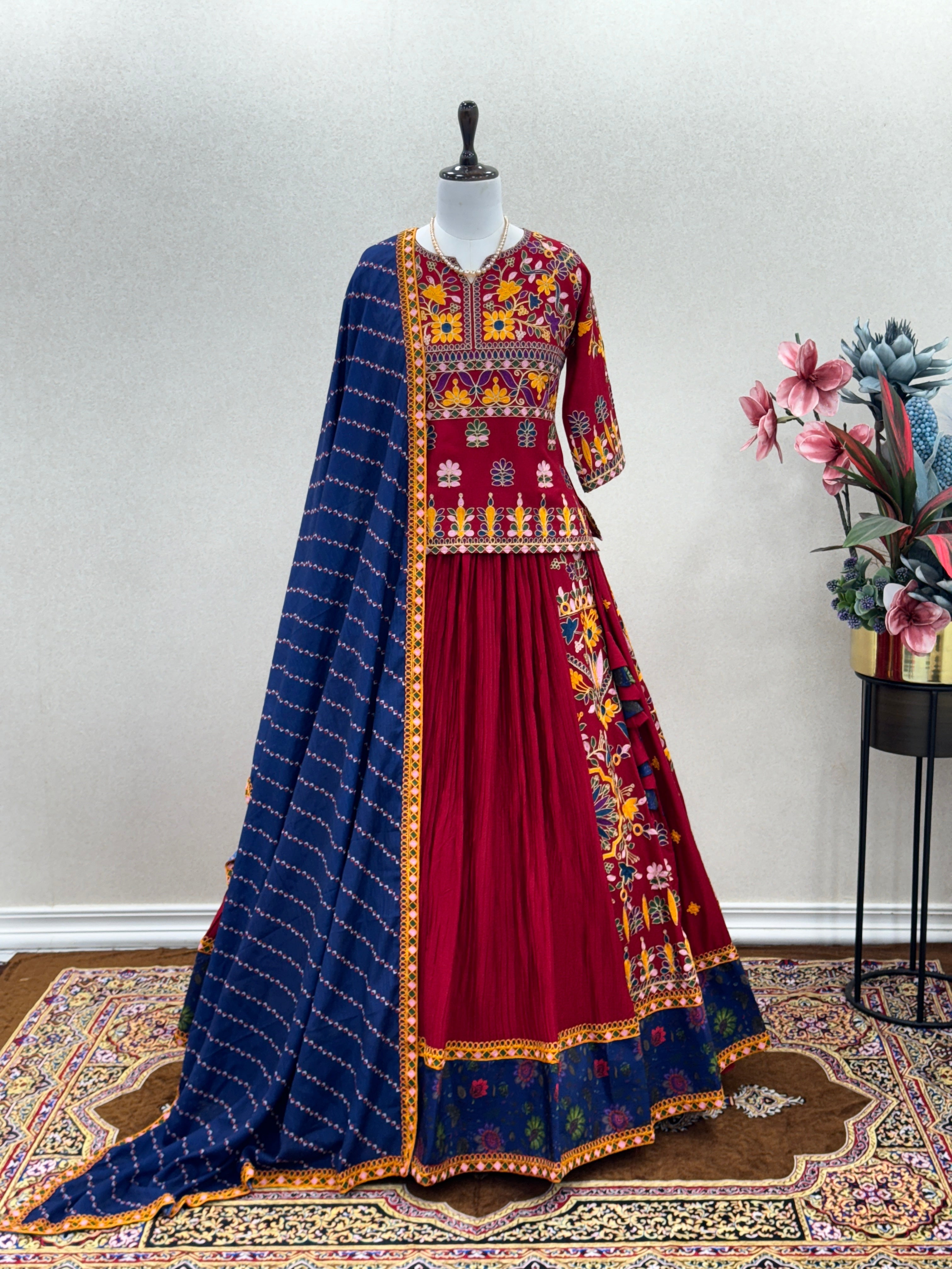Designer Lehenga Choli With Embroidered Gamthi Work