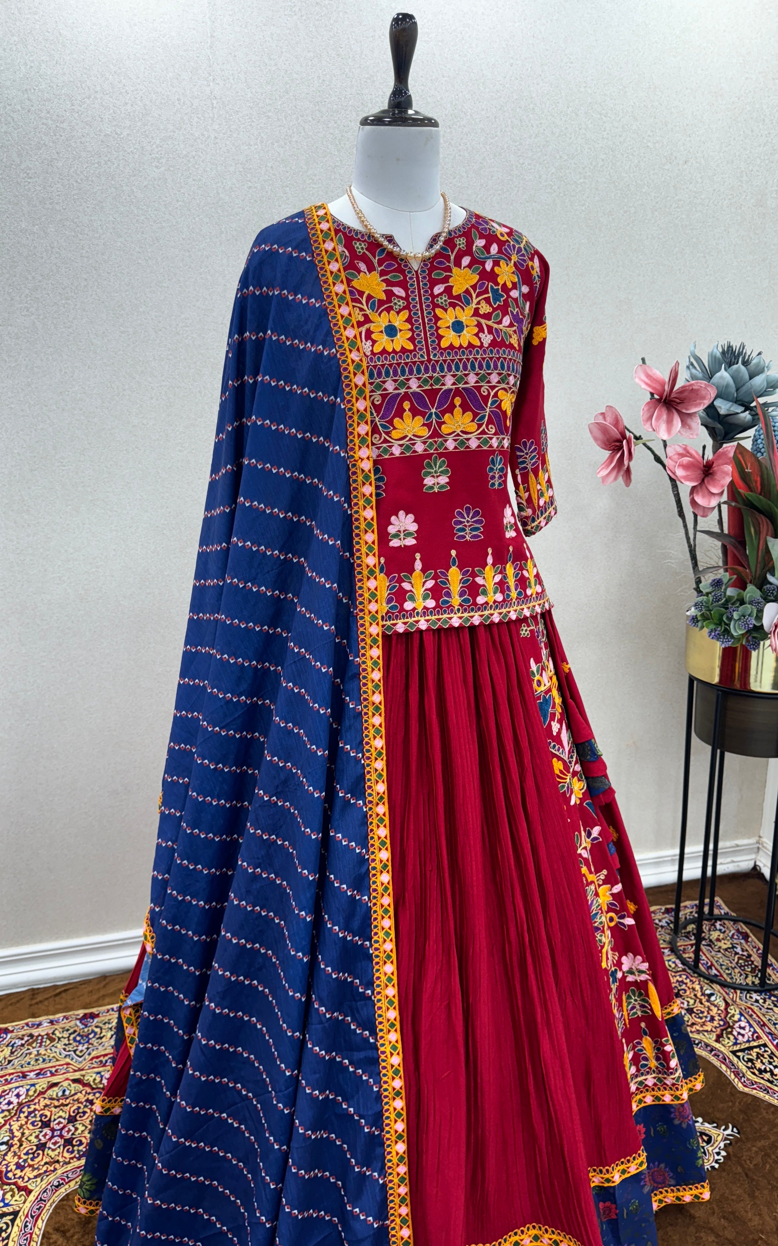 Designer Lehenga Choli With Embroidered Gamthi Work