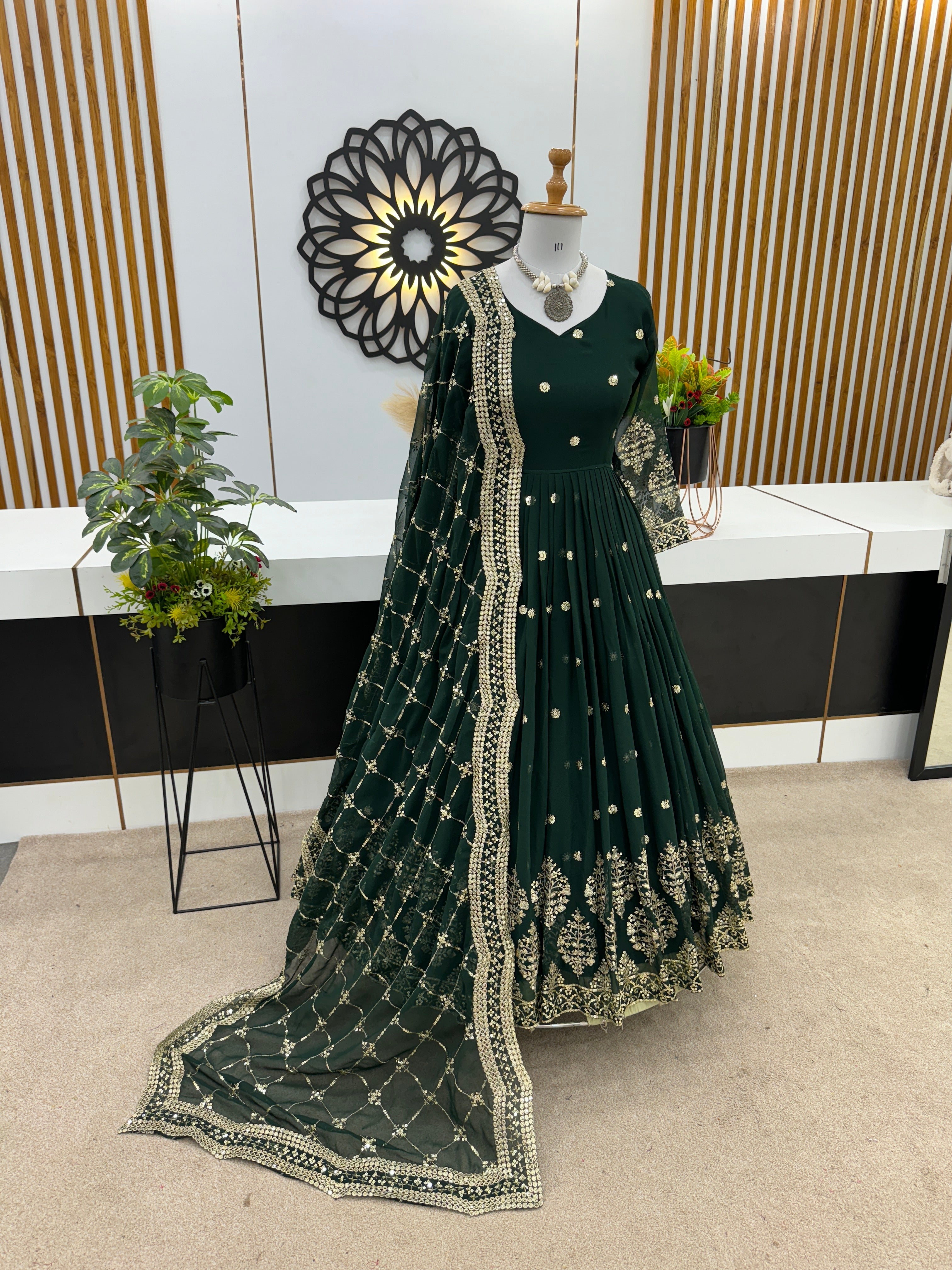 Designer Party Wear Look Full Heavy Embroidery Sequence Work Gown With Fully Stitched And Dupatta