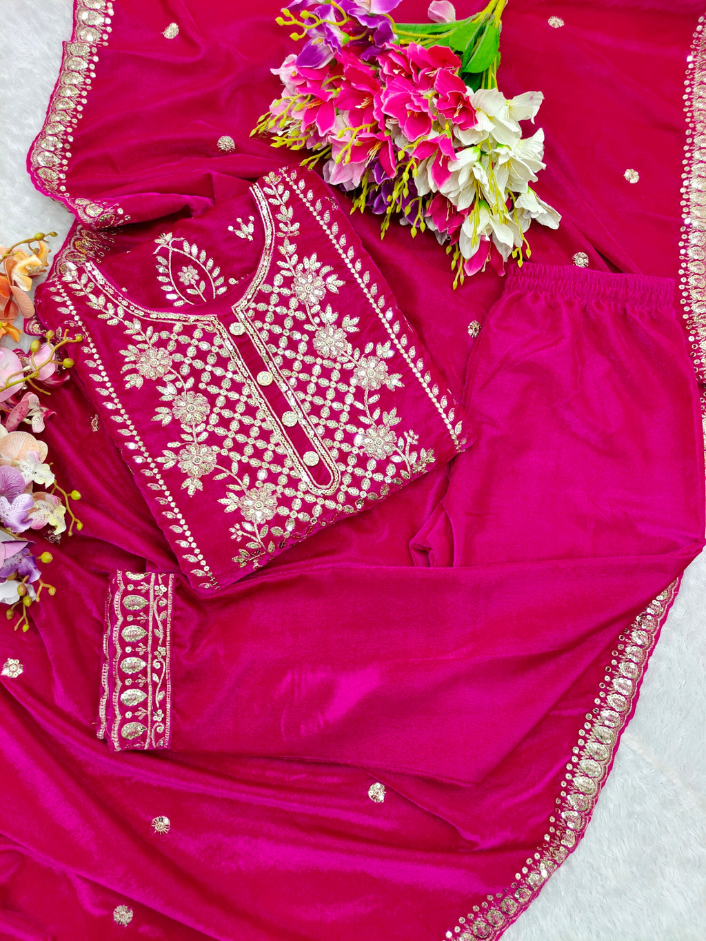 Beautiful Party Wear Top -Pent And Dupatta Set