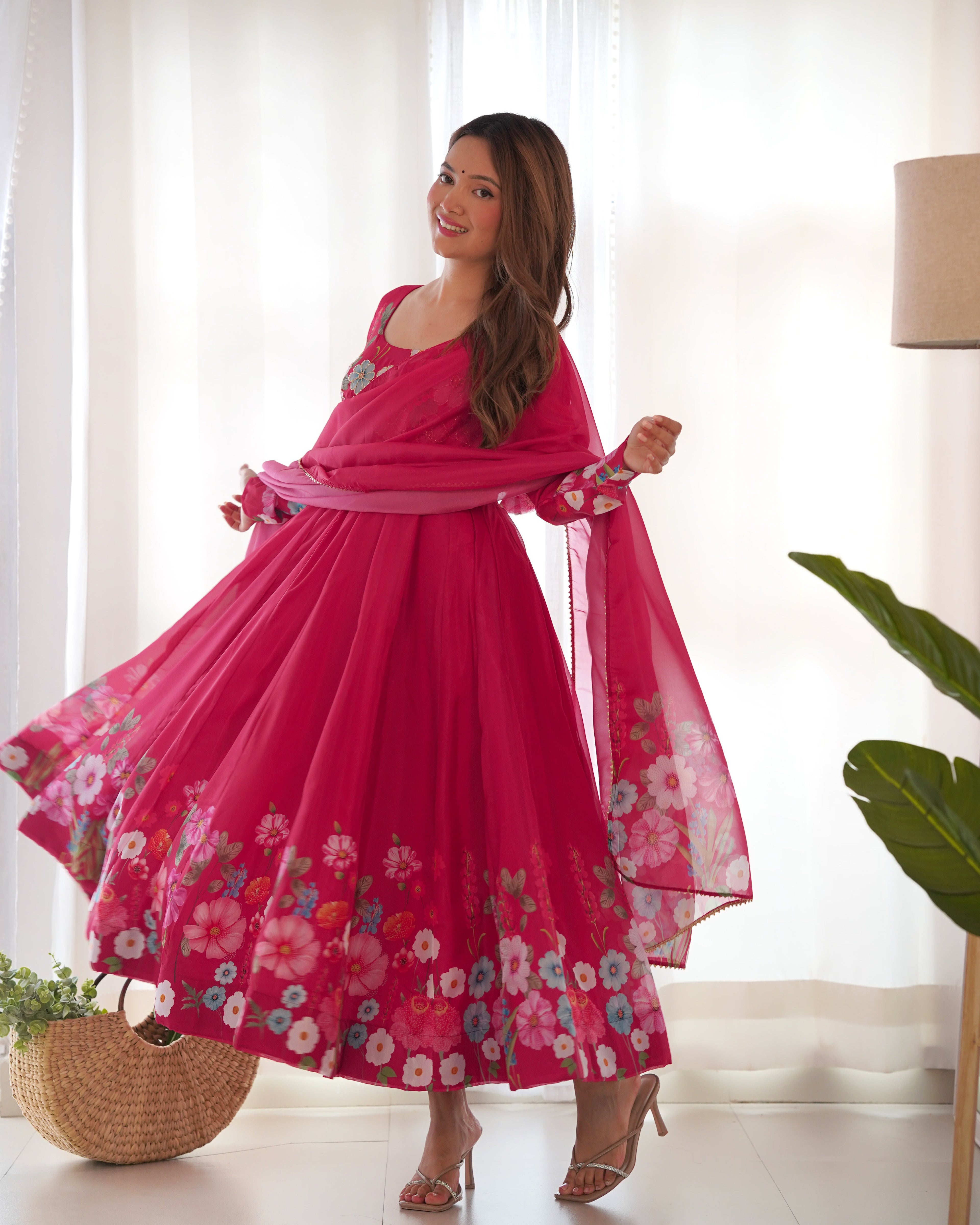 Party Wear Beautiful Anarkali Gown And Pent With Dupatta