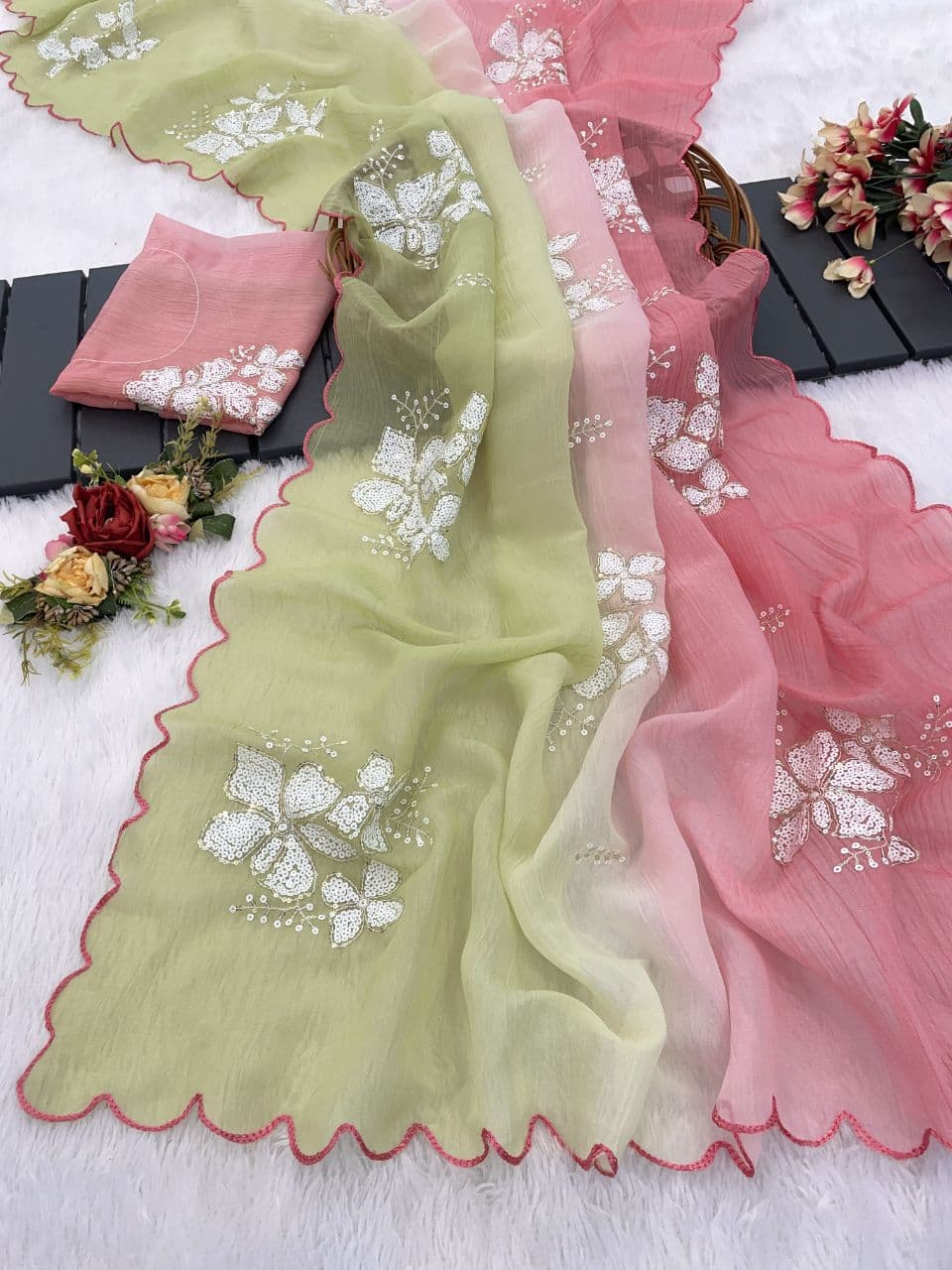 Designer Saree With Sequence Embroidery Work