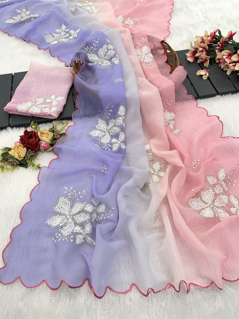 Designer Saree With Sequence Embroidery Work