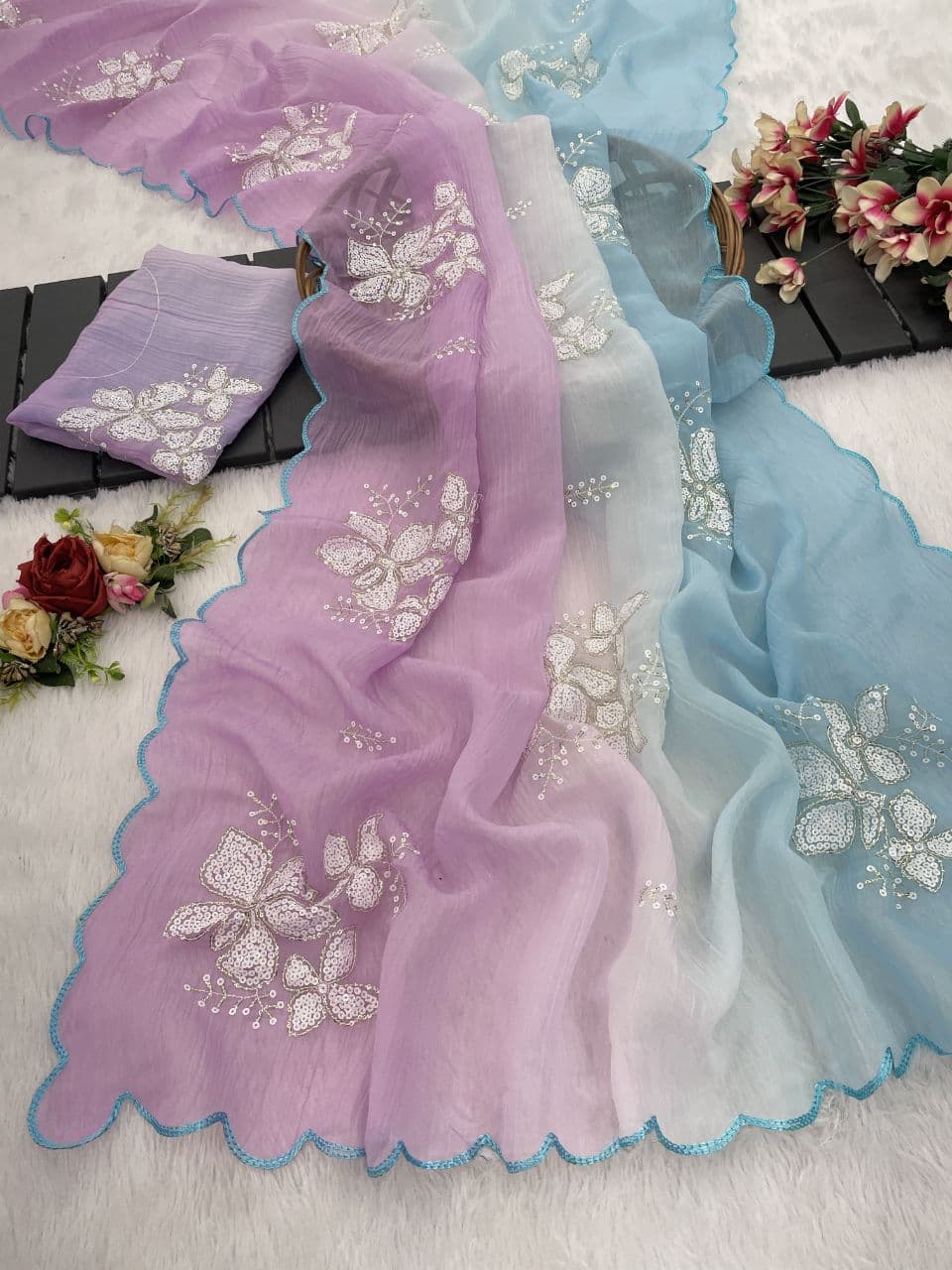 Designer Saree With Sequence Embroidery Work