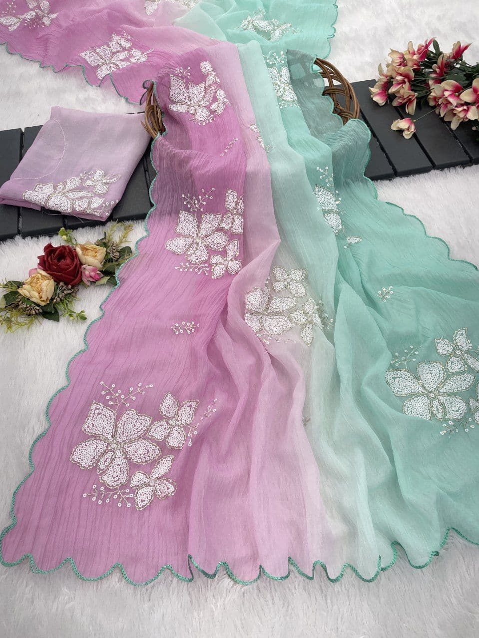 Designer Saree With Sequence Embroidery Work