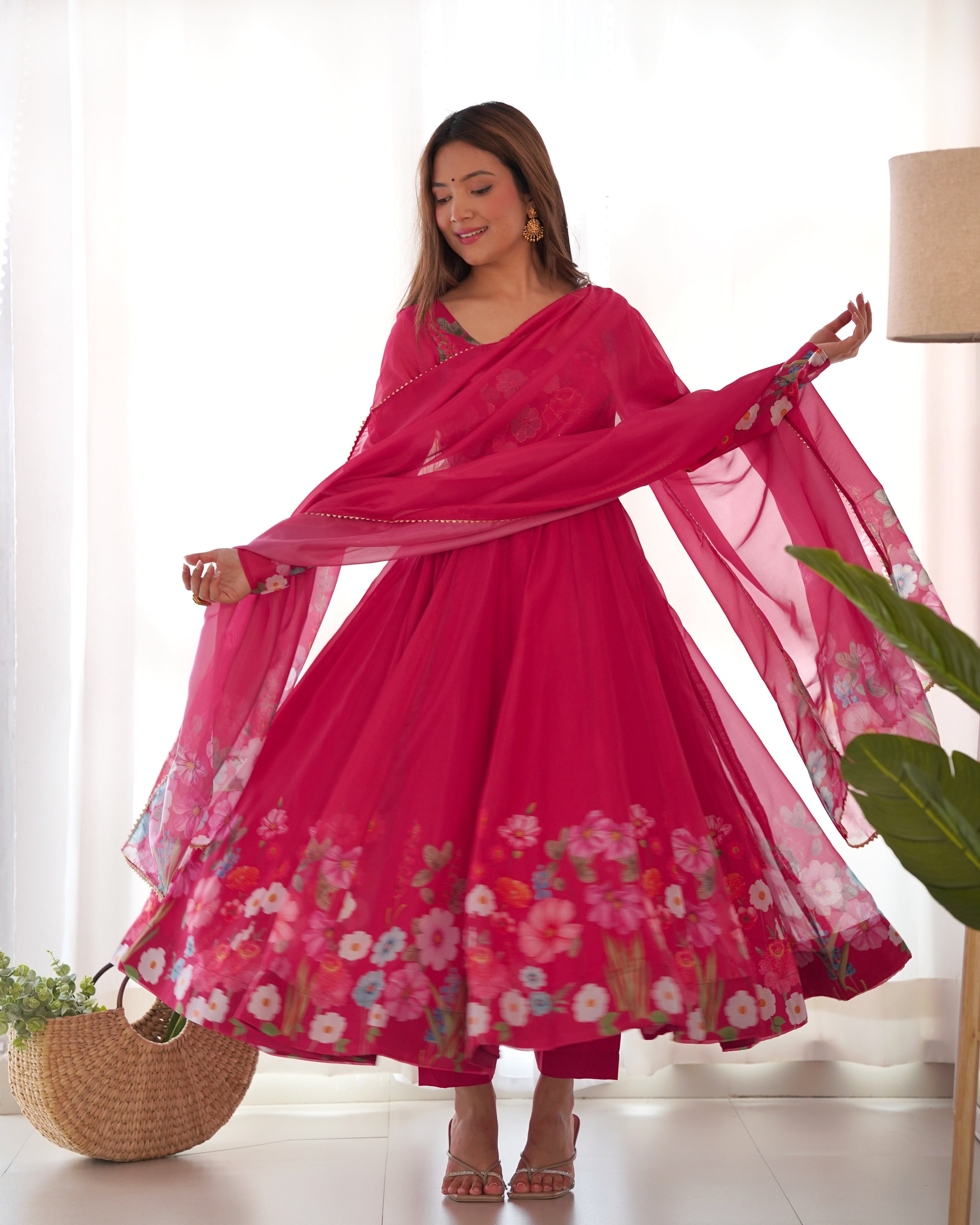 Party Wear Beautiful Anarkali Gown And Pent With Dupatta
