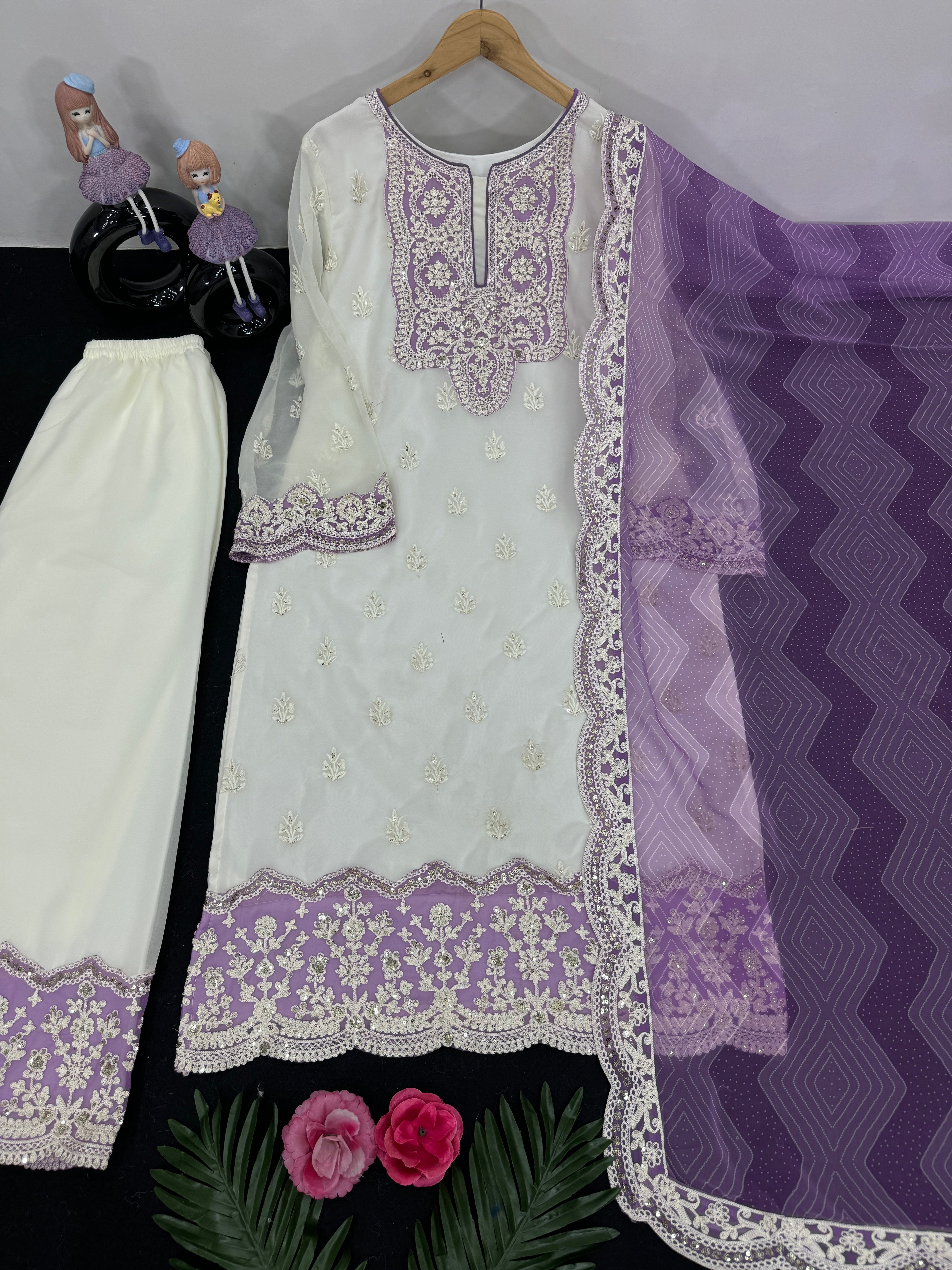 Beautiful Party Wear Top And Plazzo With Dupatta