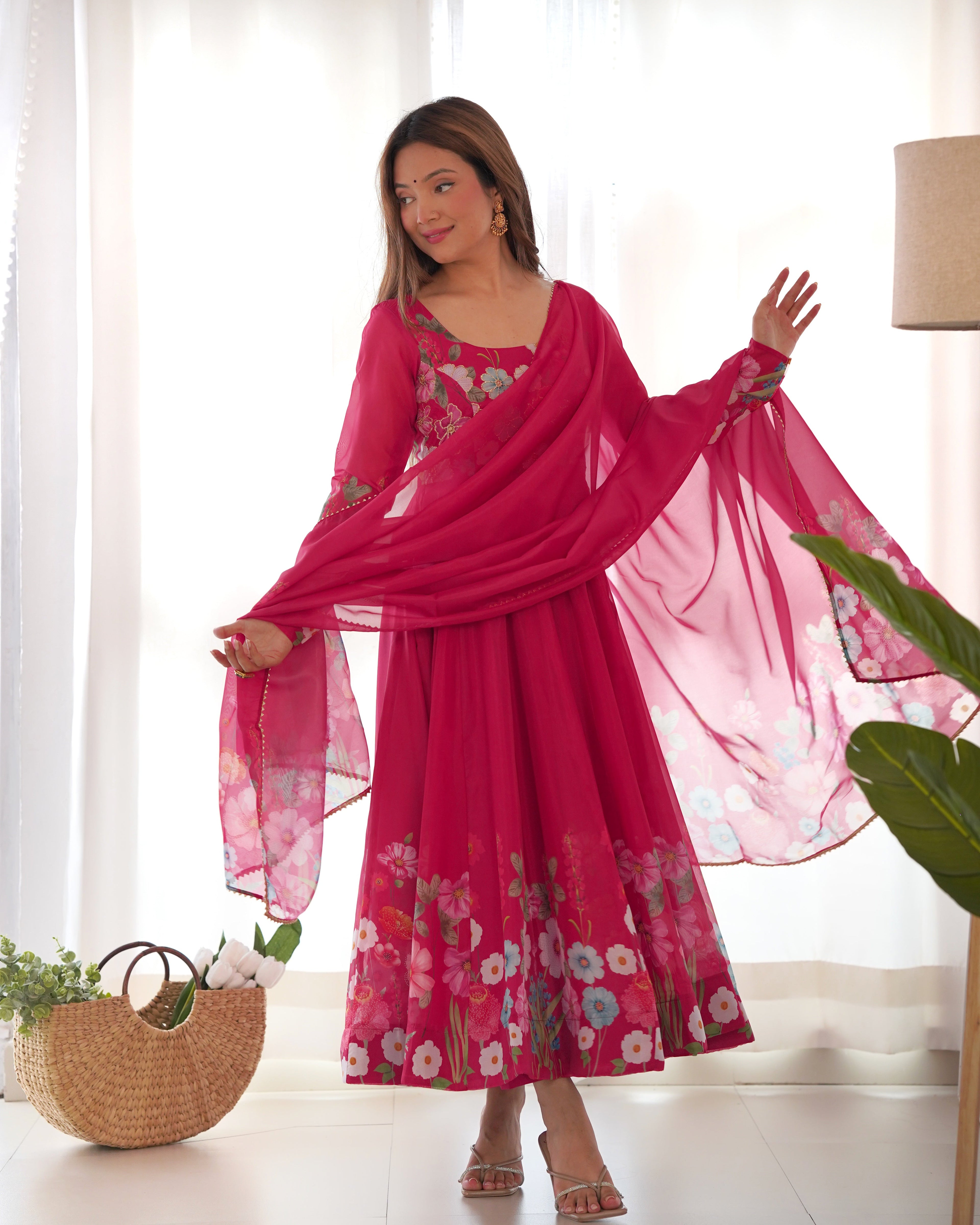 Party Wear Beautiful Anarkali Gown And Pent With Dupatta