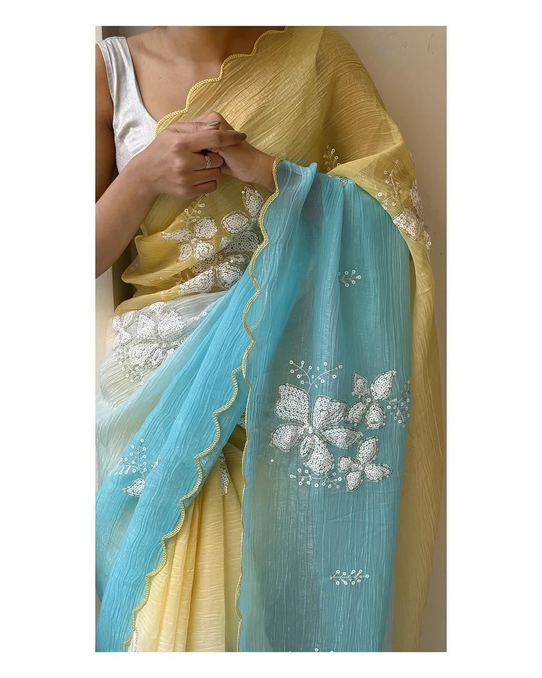 Designer Saree With Sequence Embroidery Work