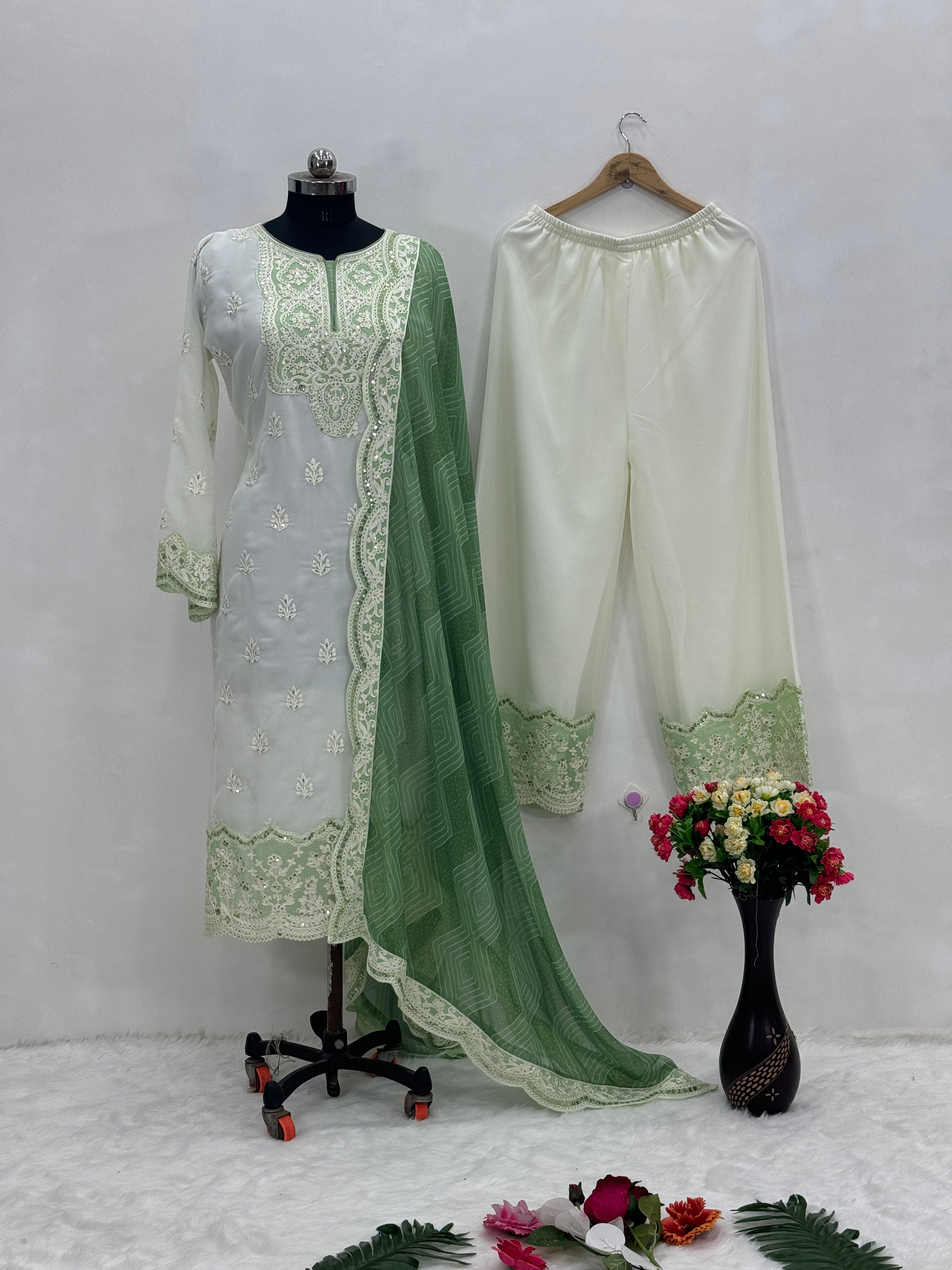 Beautiful Party Wear Top And Plazzo With Dupatta