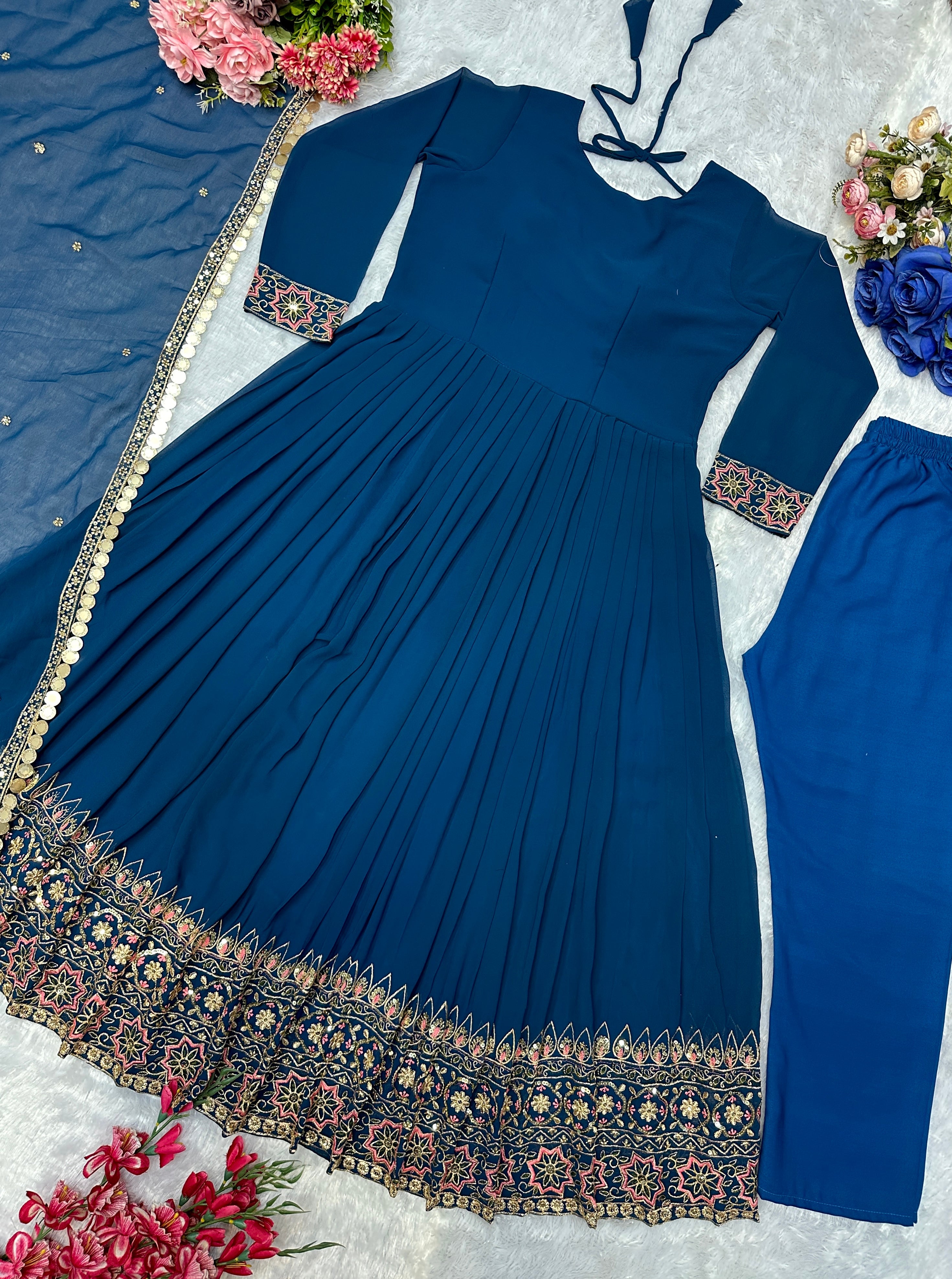 Designer Party Wear Look Anarkali Gown, Pent And Dupatta