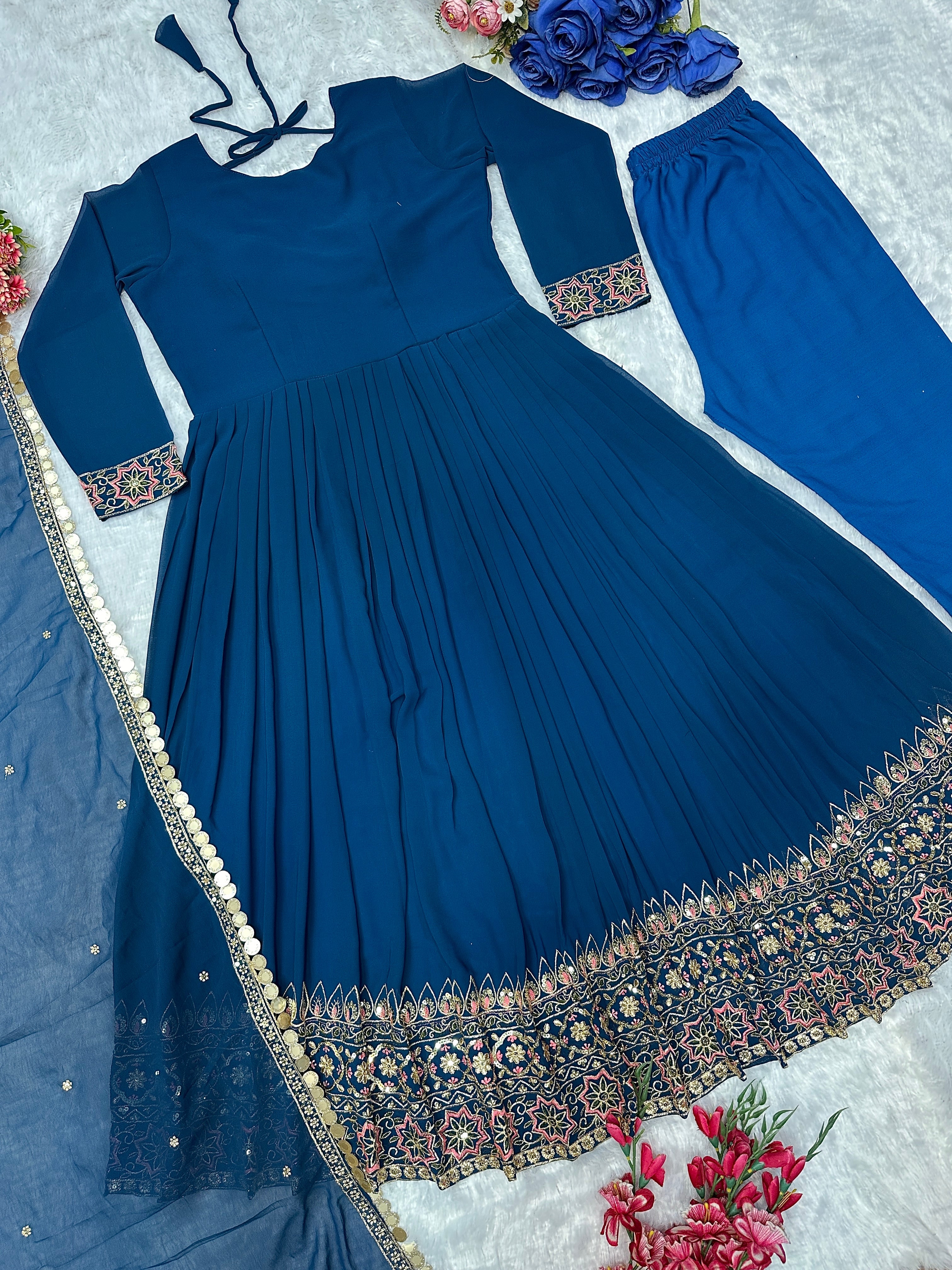 Designer Party Wear Look Anarkali Gown And Pent With Dupatta
