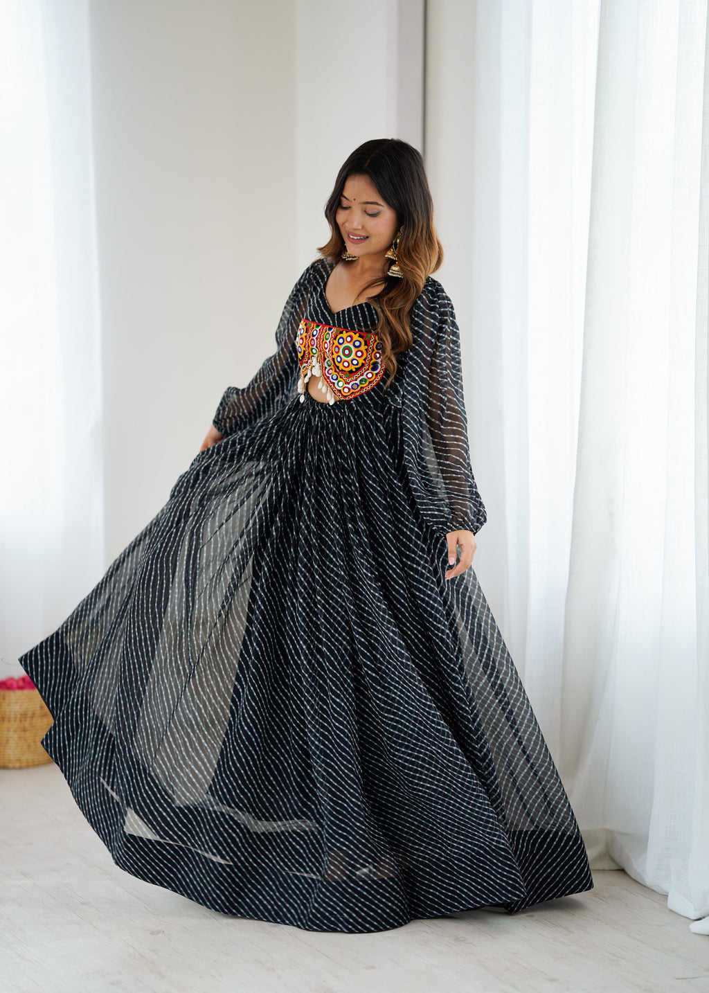 Designer Gown With Digital Print With Chain-Stitch Work