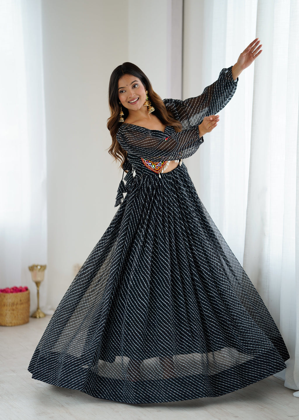 Designer Gown With Digital Print With Chain-Stitch Work