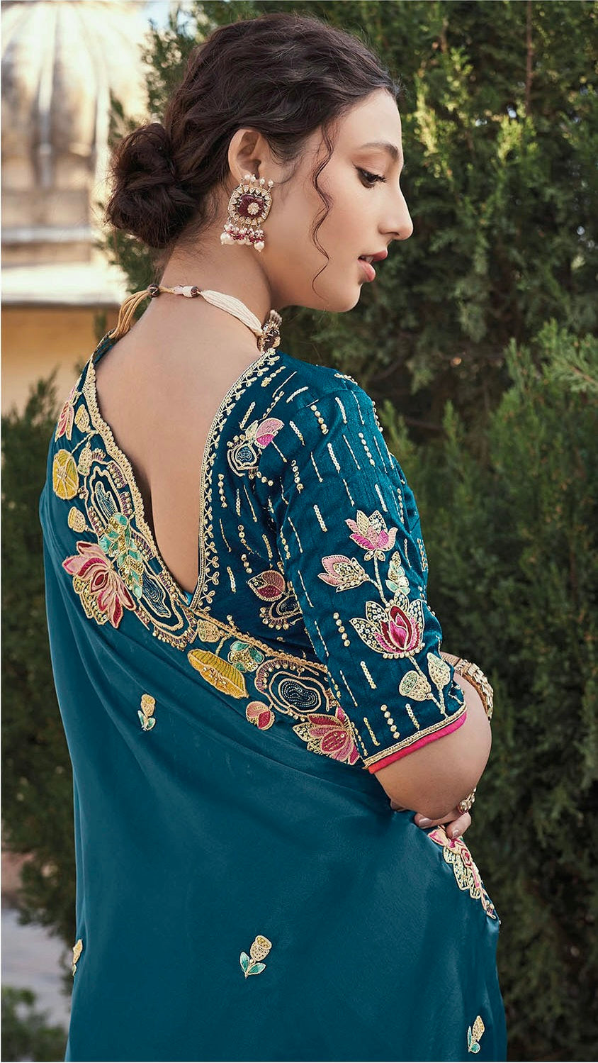 Designer Saree With Embroidery Multi Treads , Coding & Sequins Work