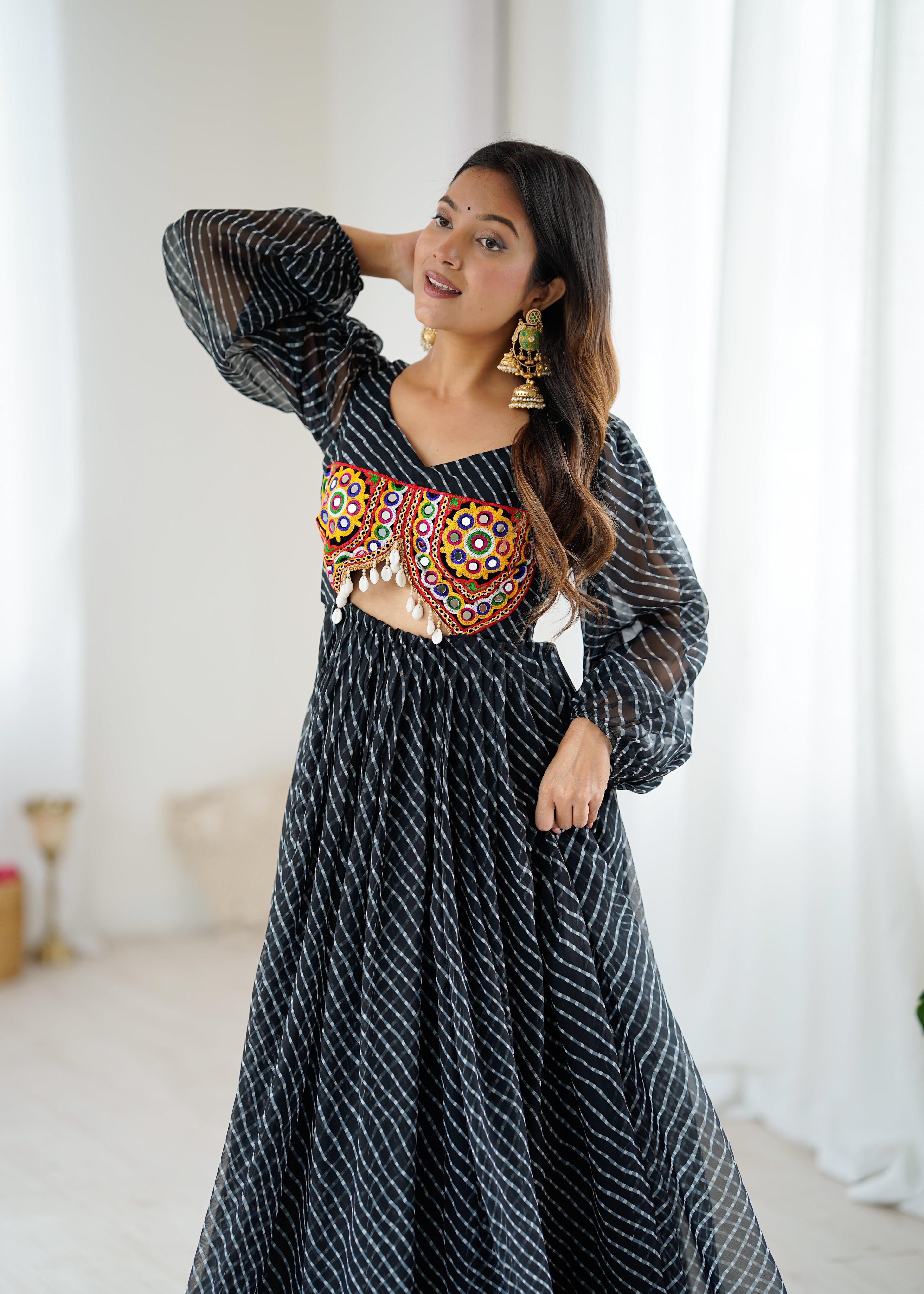 Designer Gown With Digital Print With Chain-Stitch Work