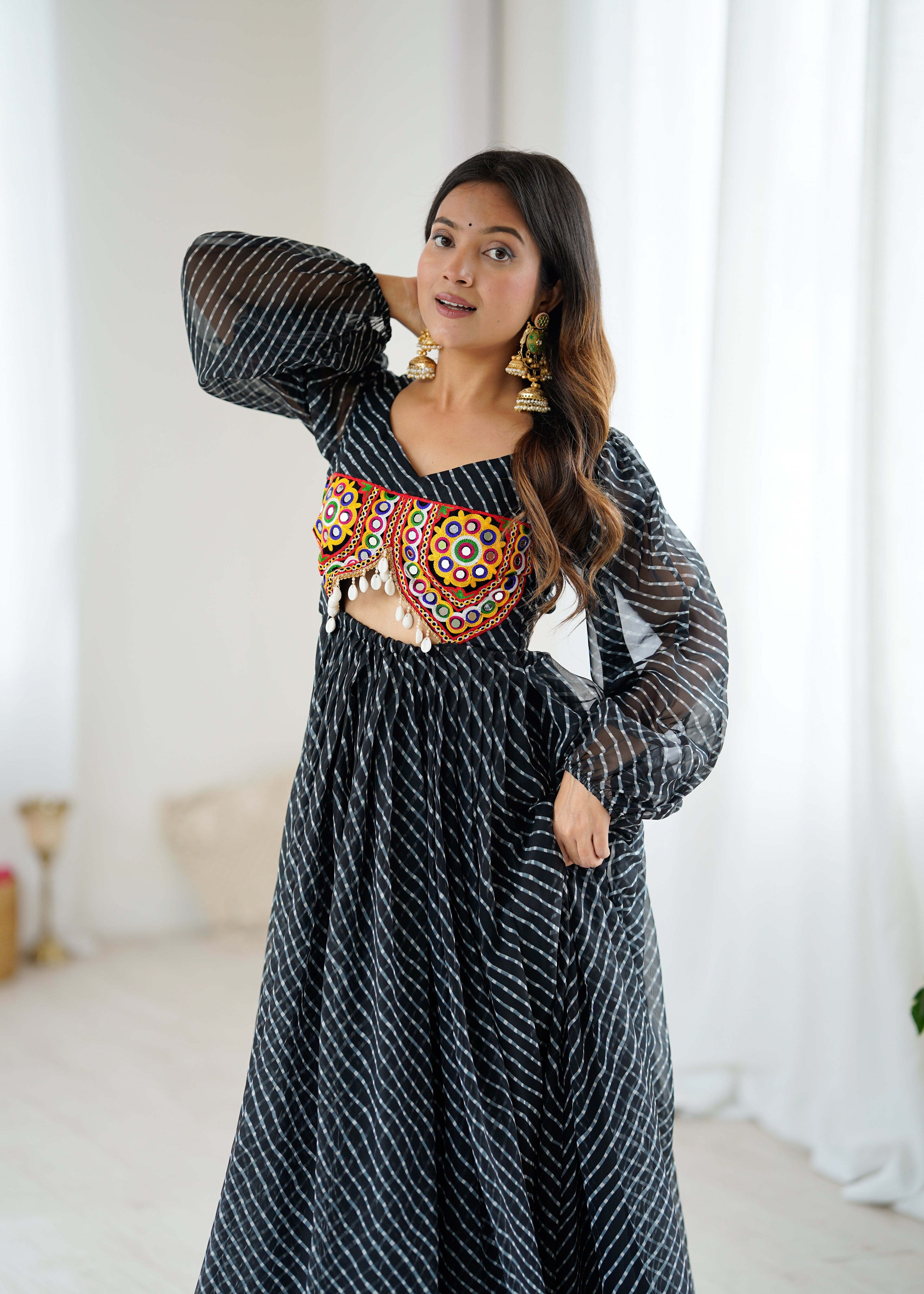 Designer Gown With Digital Print With Chain-Stitch Work