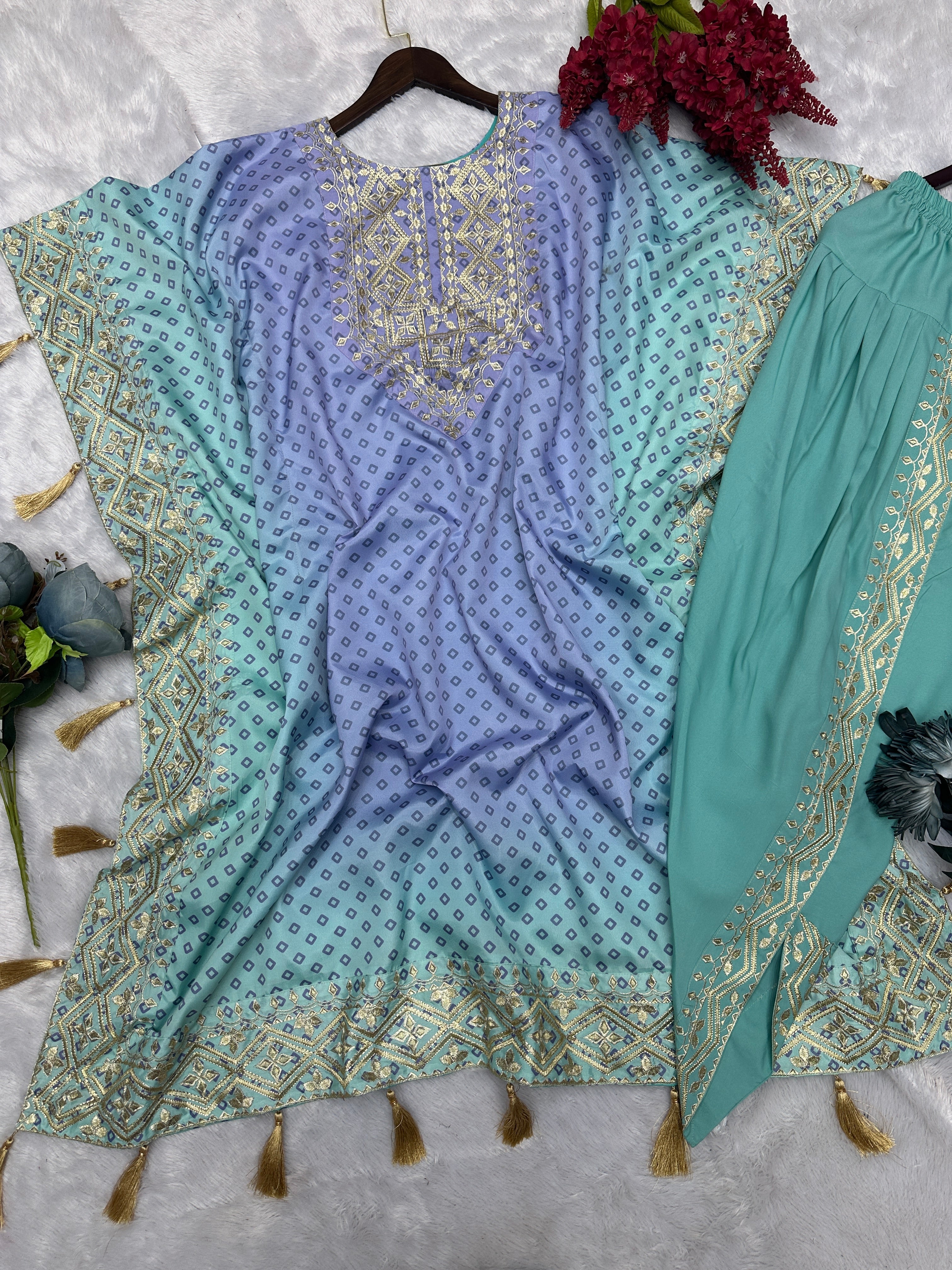 Beautiful Kaftan And Dhoti With Embroidery And Digital Print Work