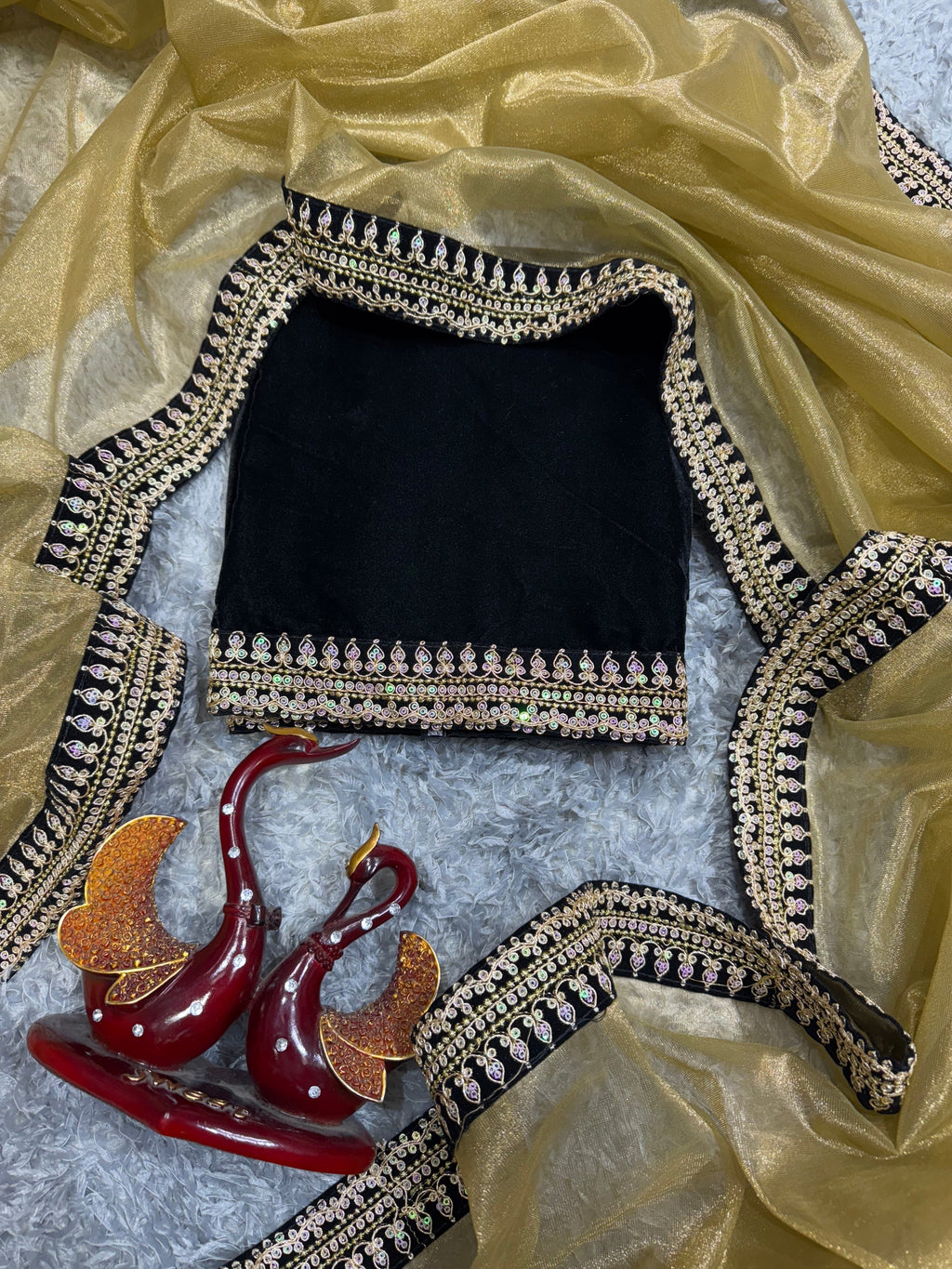 Designer Saree With Beautiful Sequence And Dori Embroidery Work Velvet Lace Border