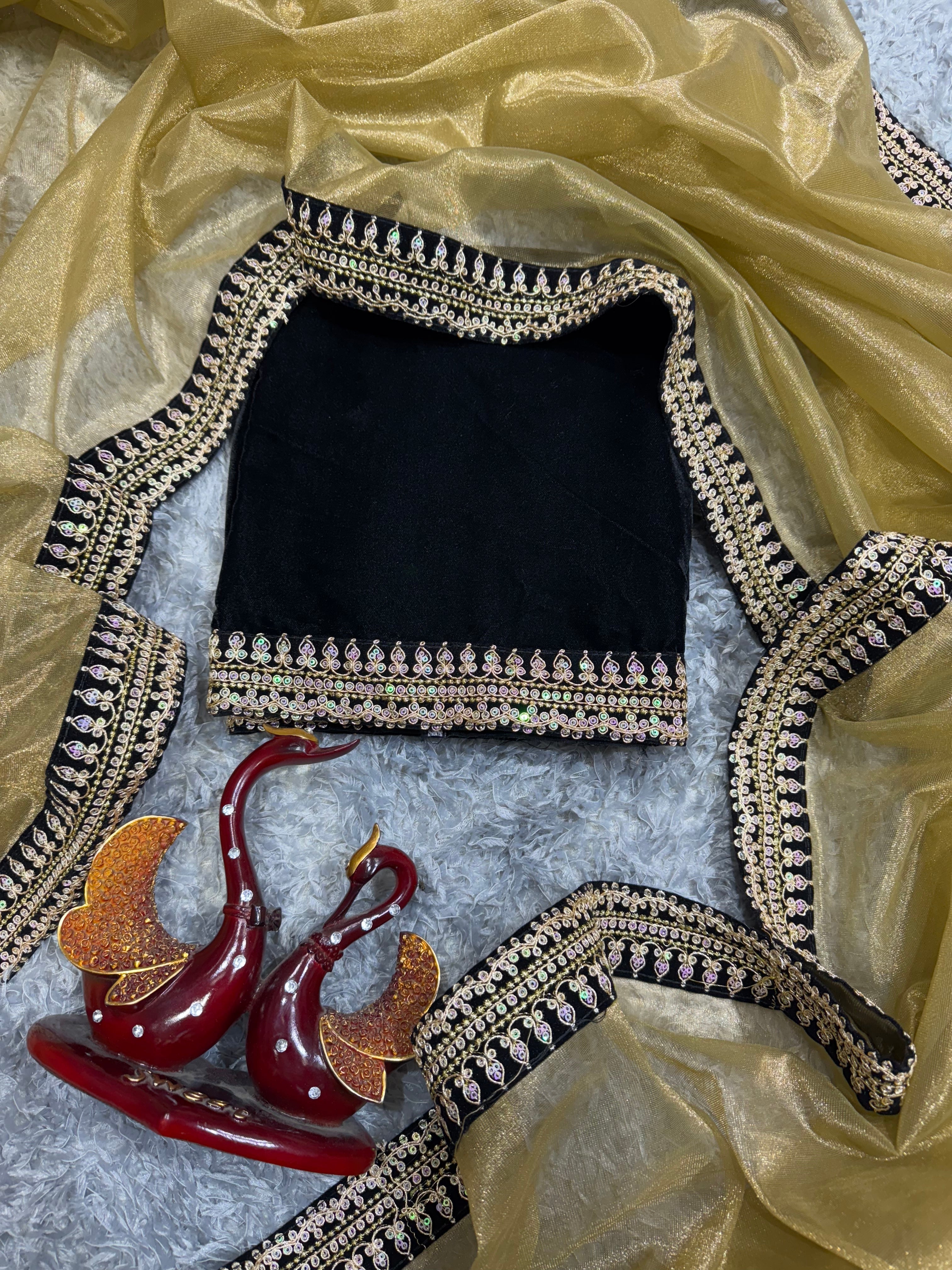 Designer Saree With Beautiful Sequence And Dori Embroidery Work Velvet Lace Border