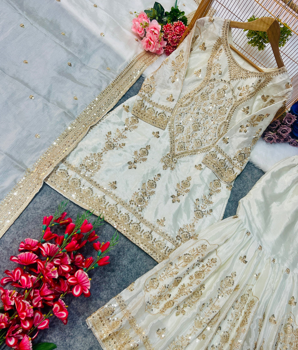 डिज़ाइनर पार्टी वियर टॉप बॉटम और दुपट्टा