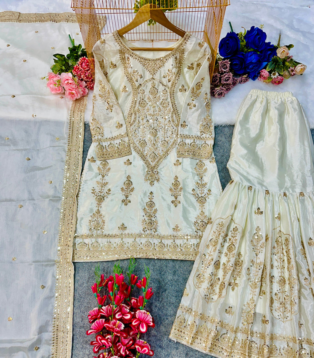 डिज़ाइनर पार्टी वियर टॉप बॉटम और दुपट्टा