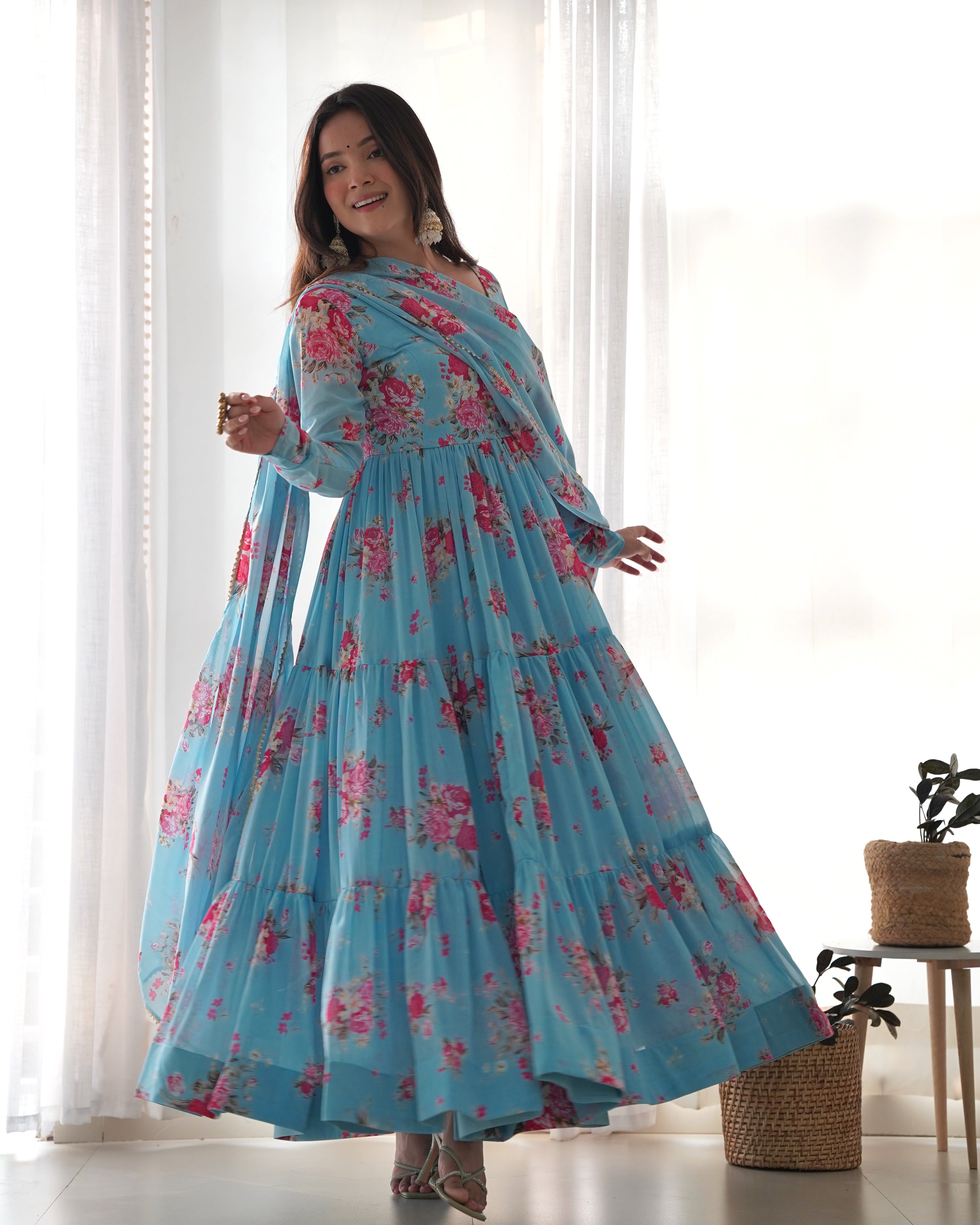 Designer Party Wear Look Anarkali Gown And Pent With Dupatta