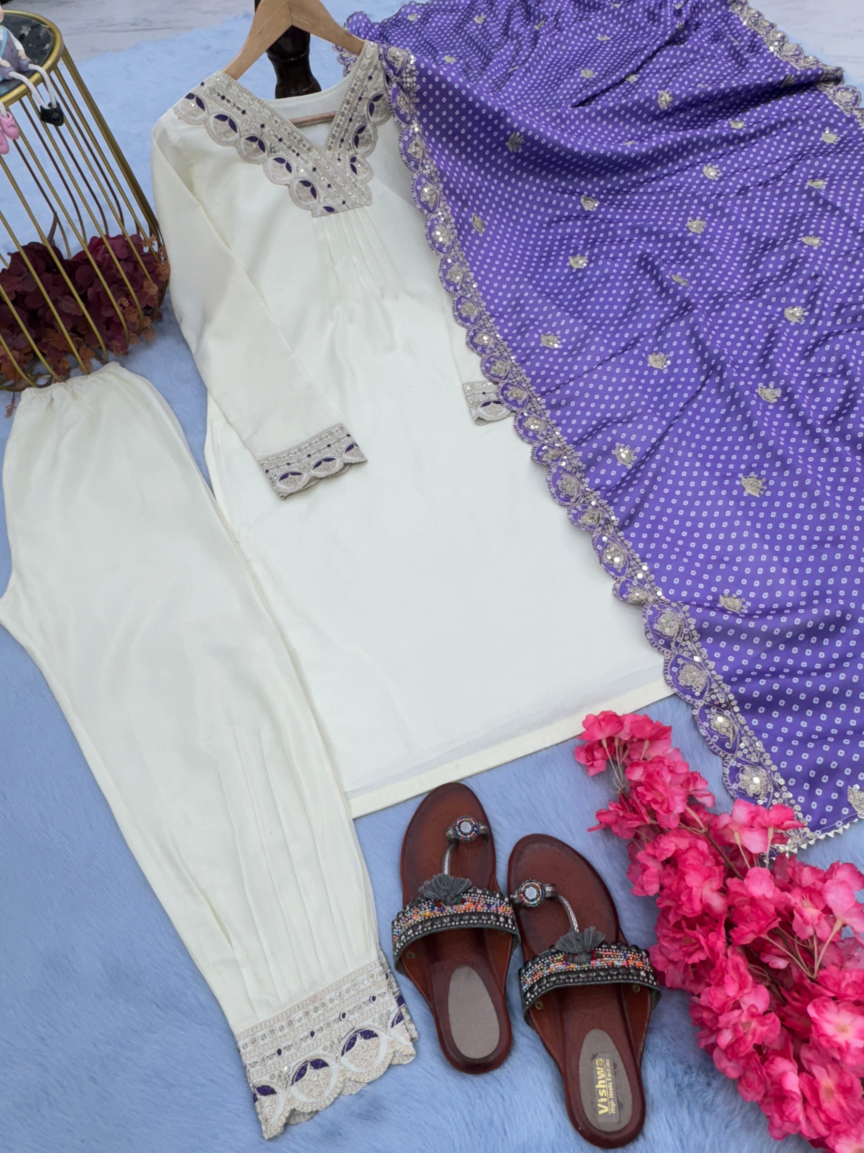 Designer Party Wear Look Fancy Top Bottom & Printed Dupatta Set