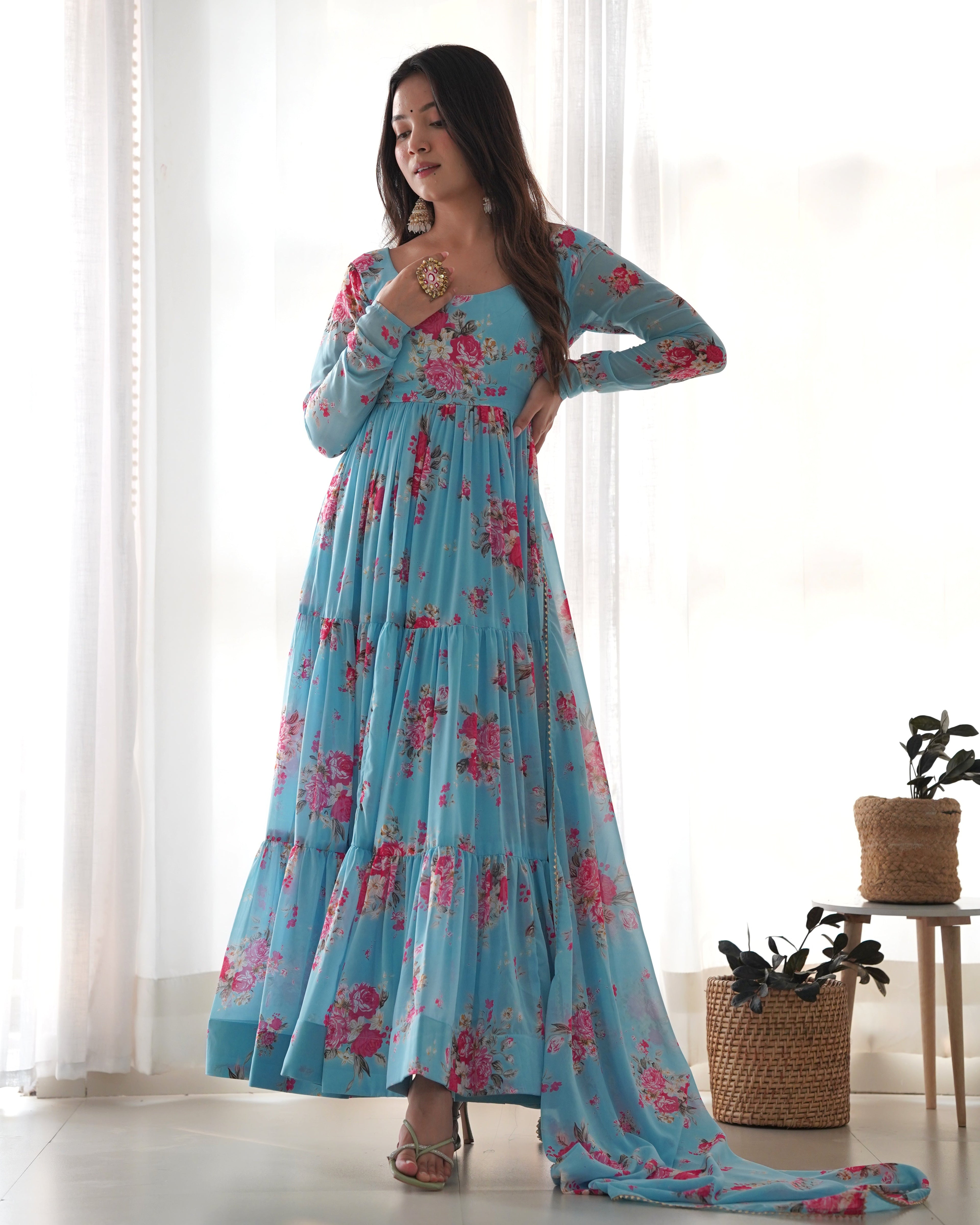 Designer Party Wear Look Anarkali Gown And Pent With Dupatta
