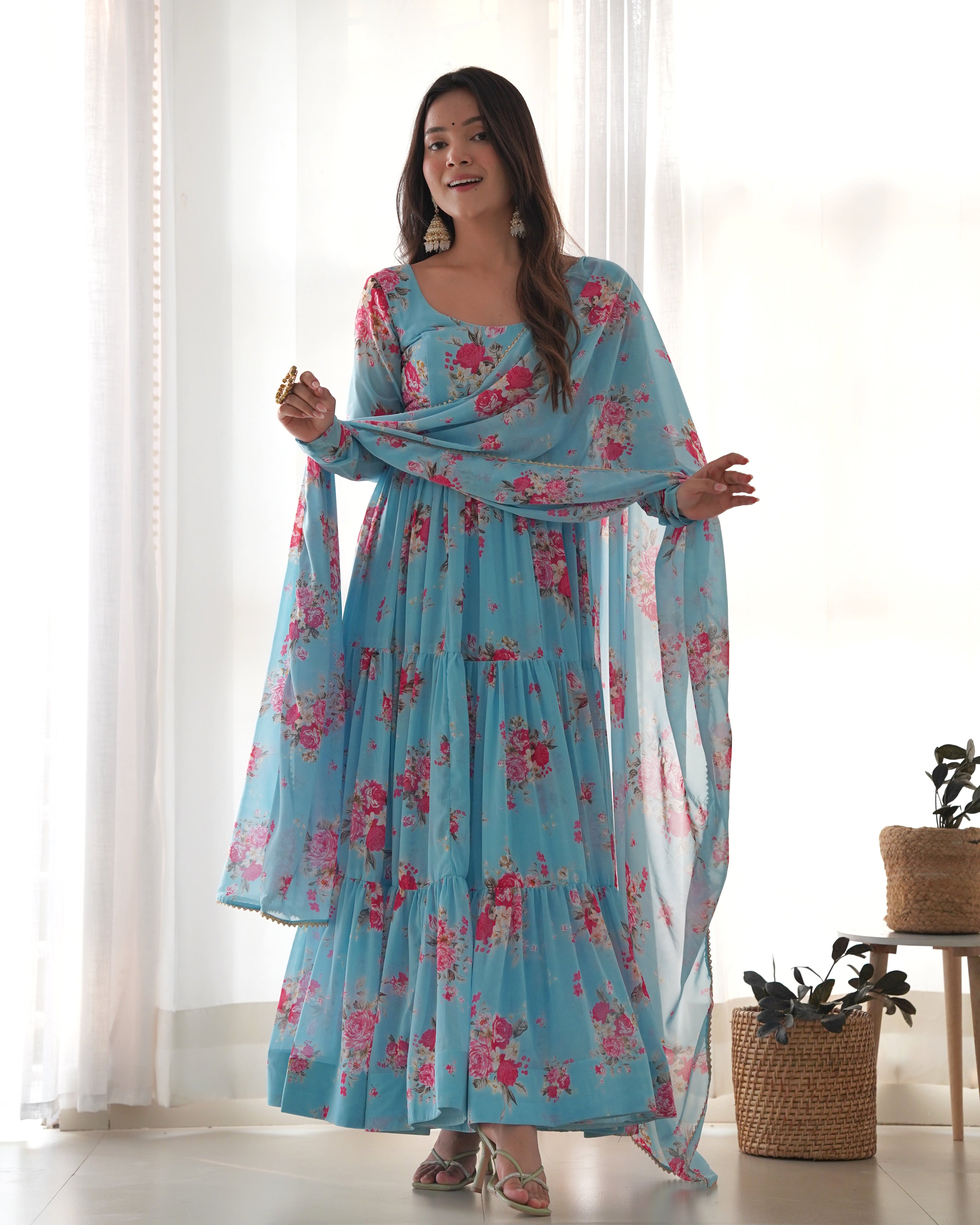 Designer Party Wear Look Anarkali Gown And Pent With Dupatta