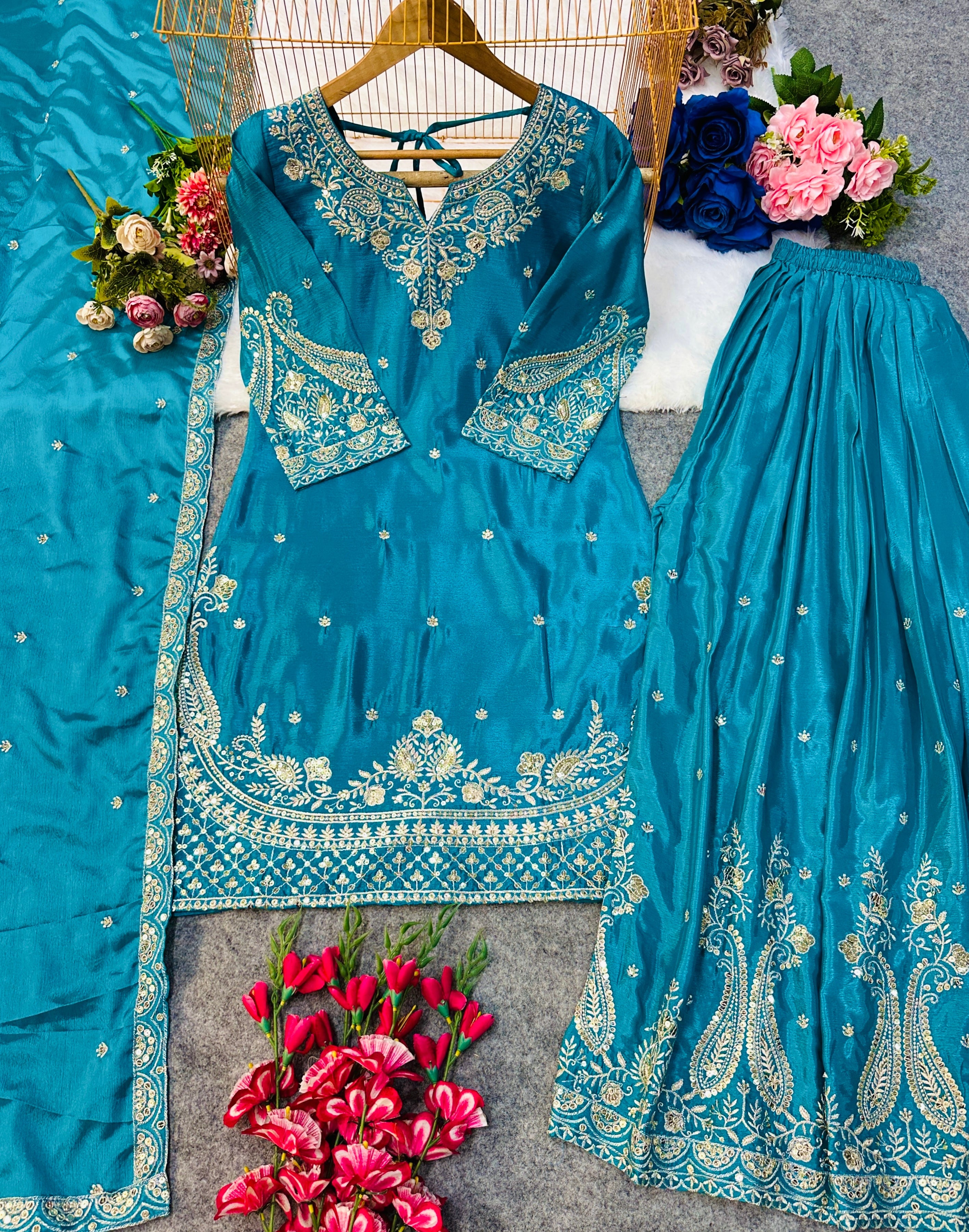 Designer Party Wear Top Bottom And Dupatta