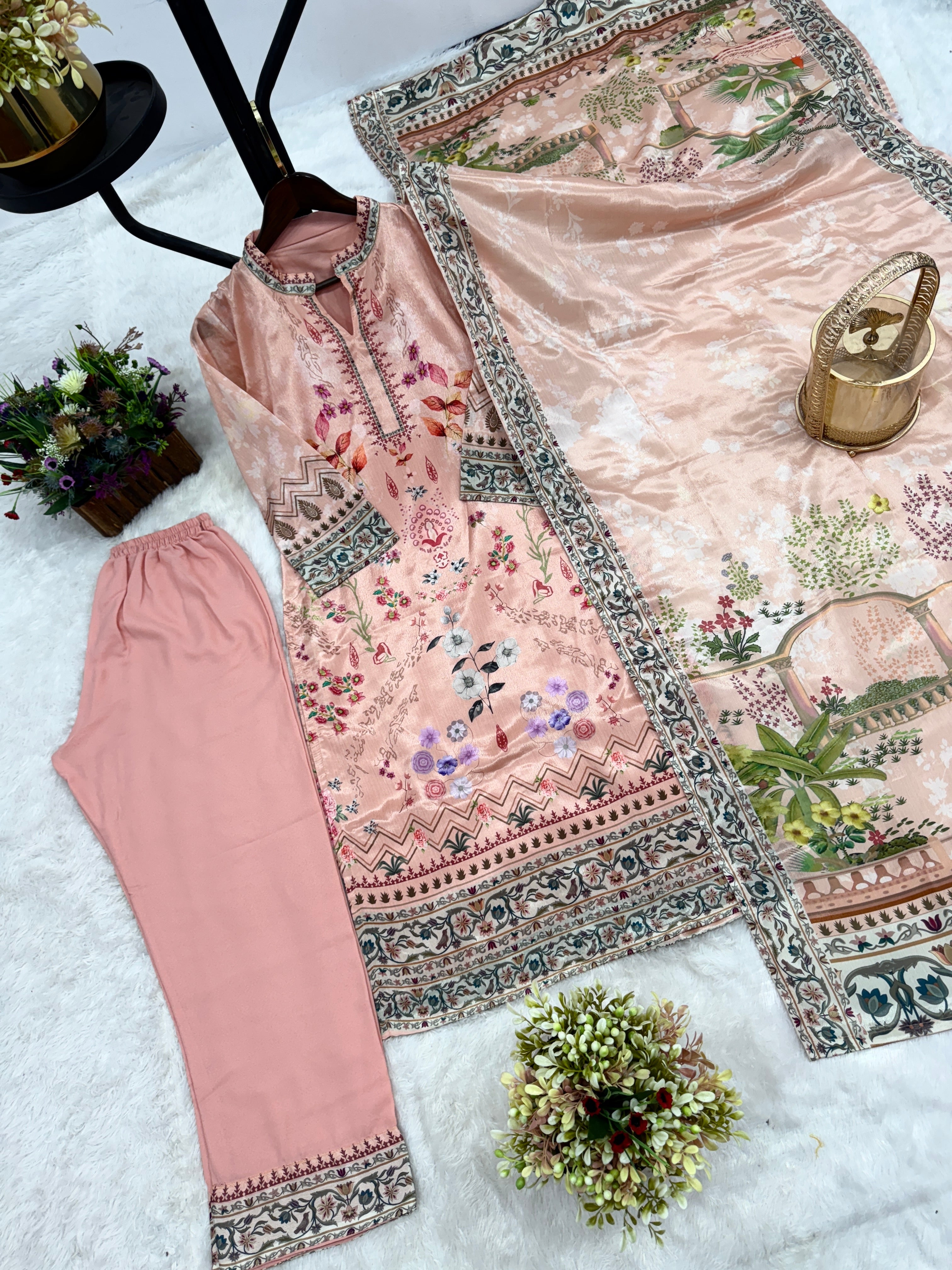 पार्टी वियर खूबसूरत टॉप-बॉटम और फैंसी दुपट्टा