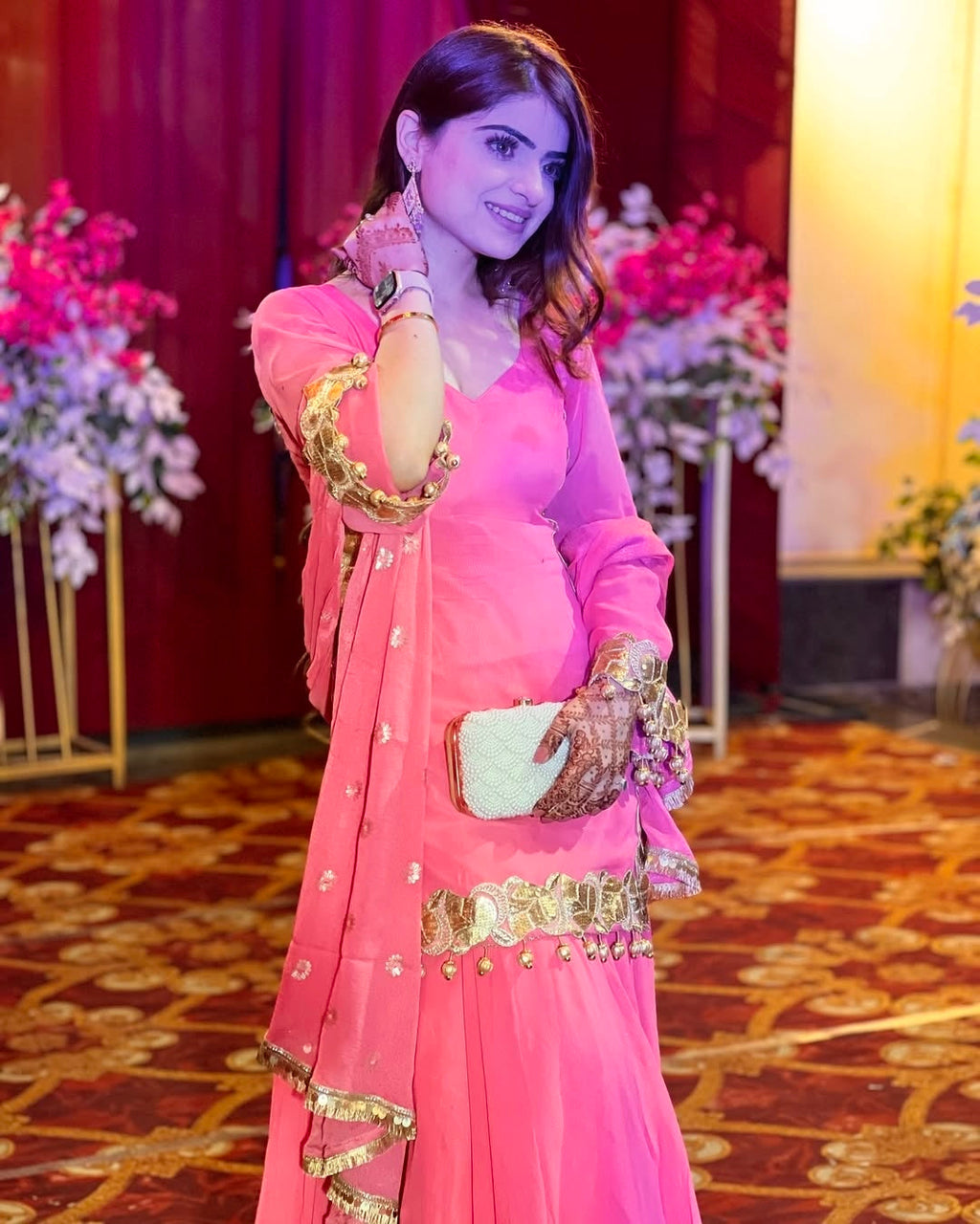 डिज़ाइनर पार्टी वियर टॉप-प्लाज़ो और दुपट्टा भारी कढ़ाई के काम के साथ