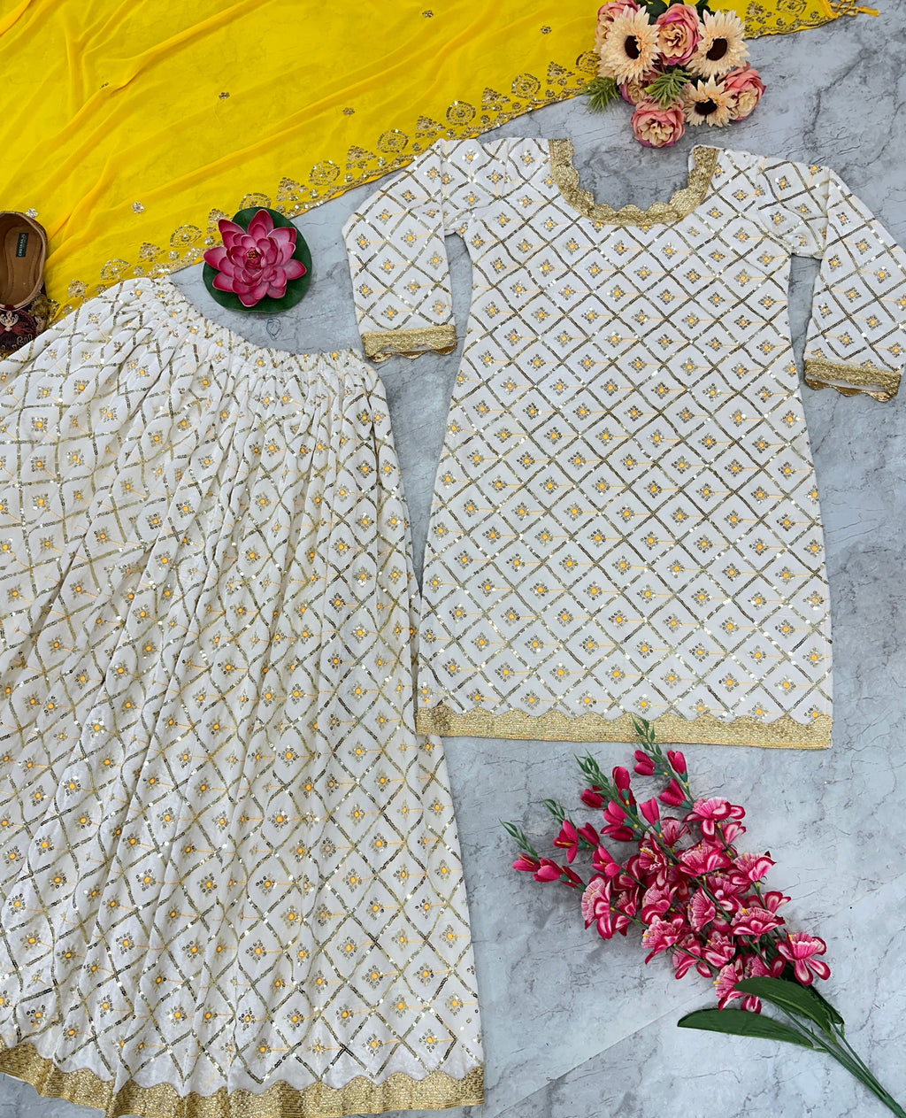 Beautiful Party Wear Top Bottom And Dupatta With Embroidery Work