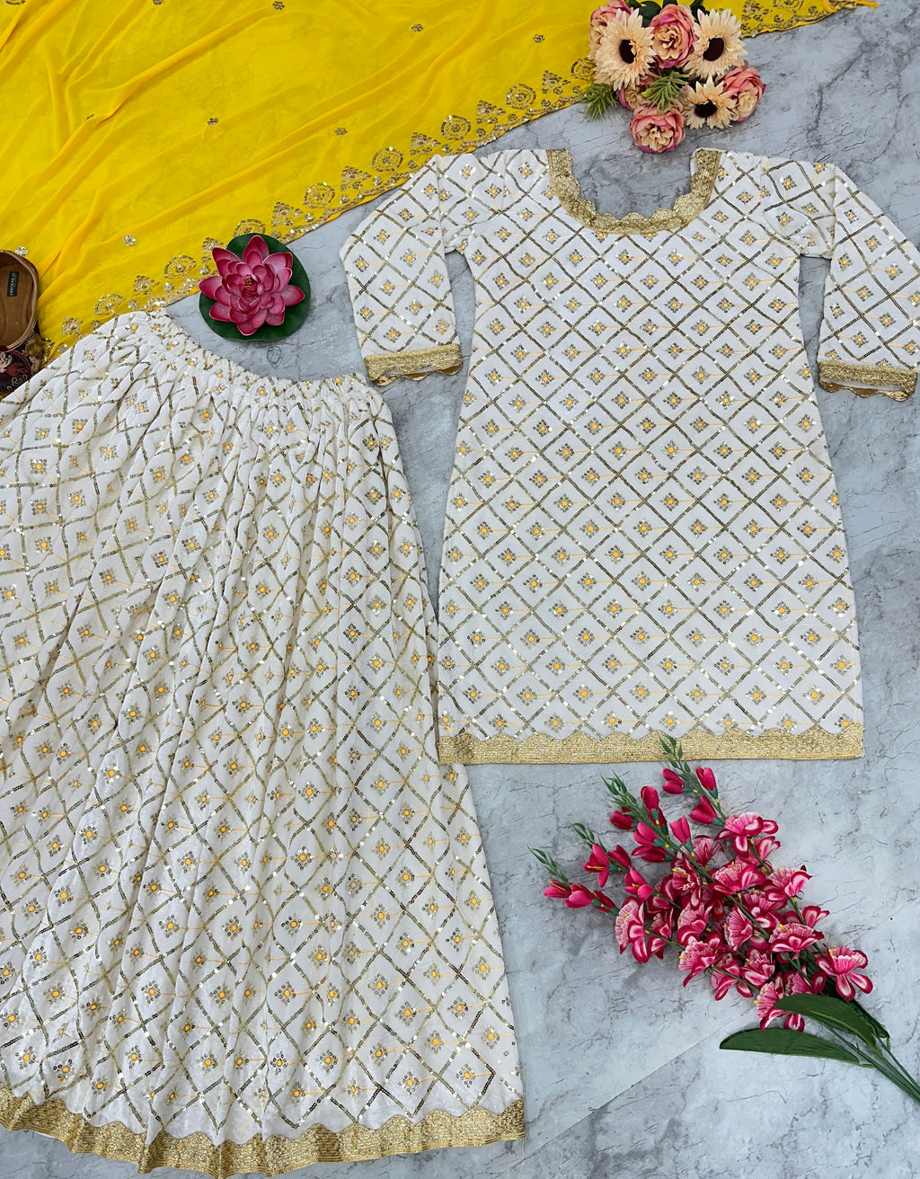 Beautiful Party Wear Top Bottom And Dupatta With Embroidery Work