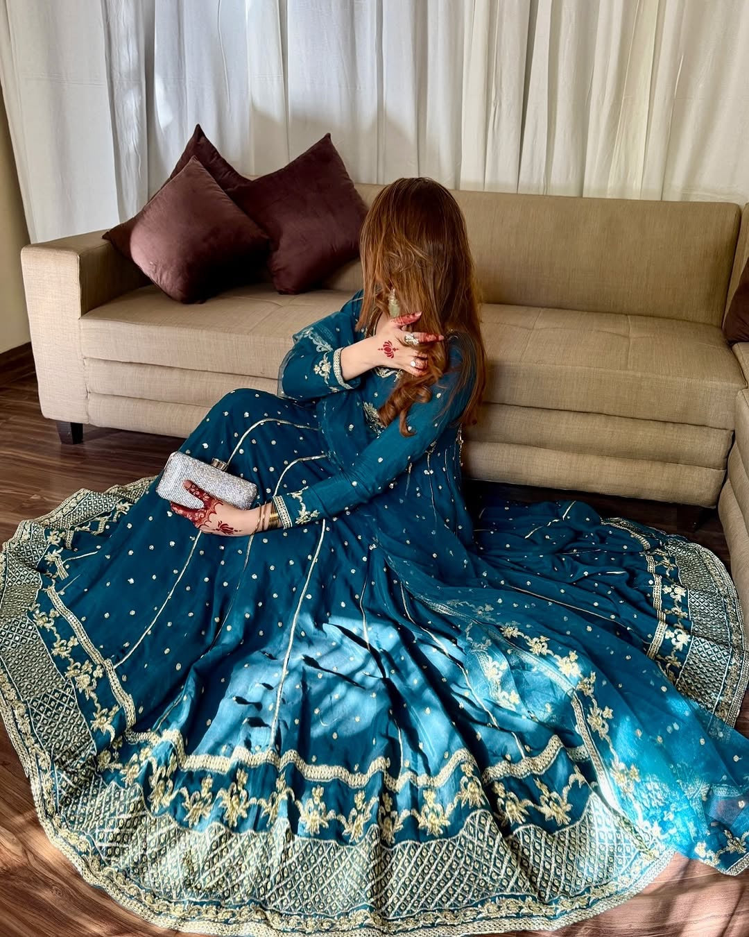 Designer Party Wear Anarkali Gowan Pent And Dupatta