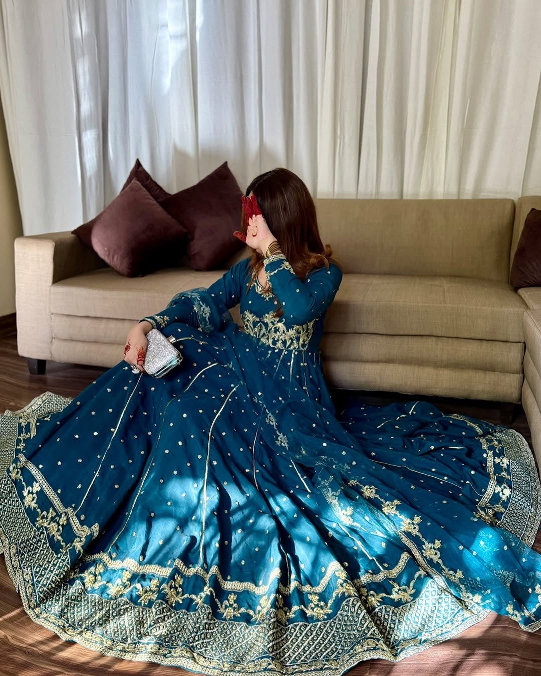 Designer Party Wear Anarkali Gowan Pent And Dupatta