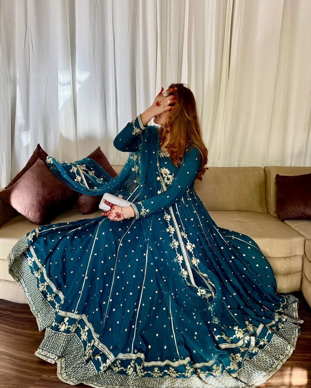 Designer Party Wear Anarkali Gowan Pent And Dupatta