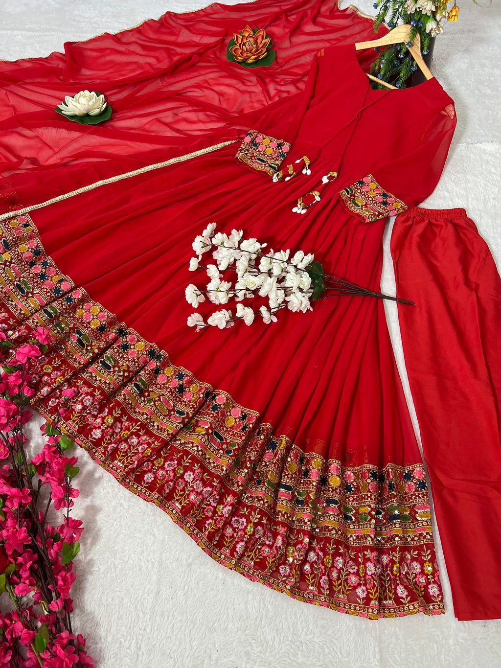 Party Wear Beautiful Anarkali Gown, Pent And Dupatta