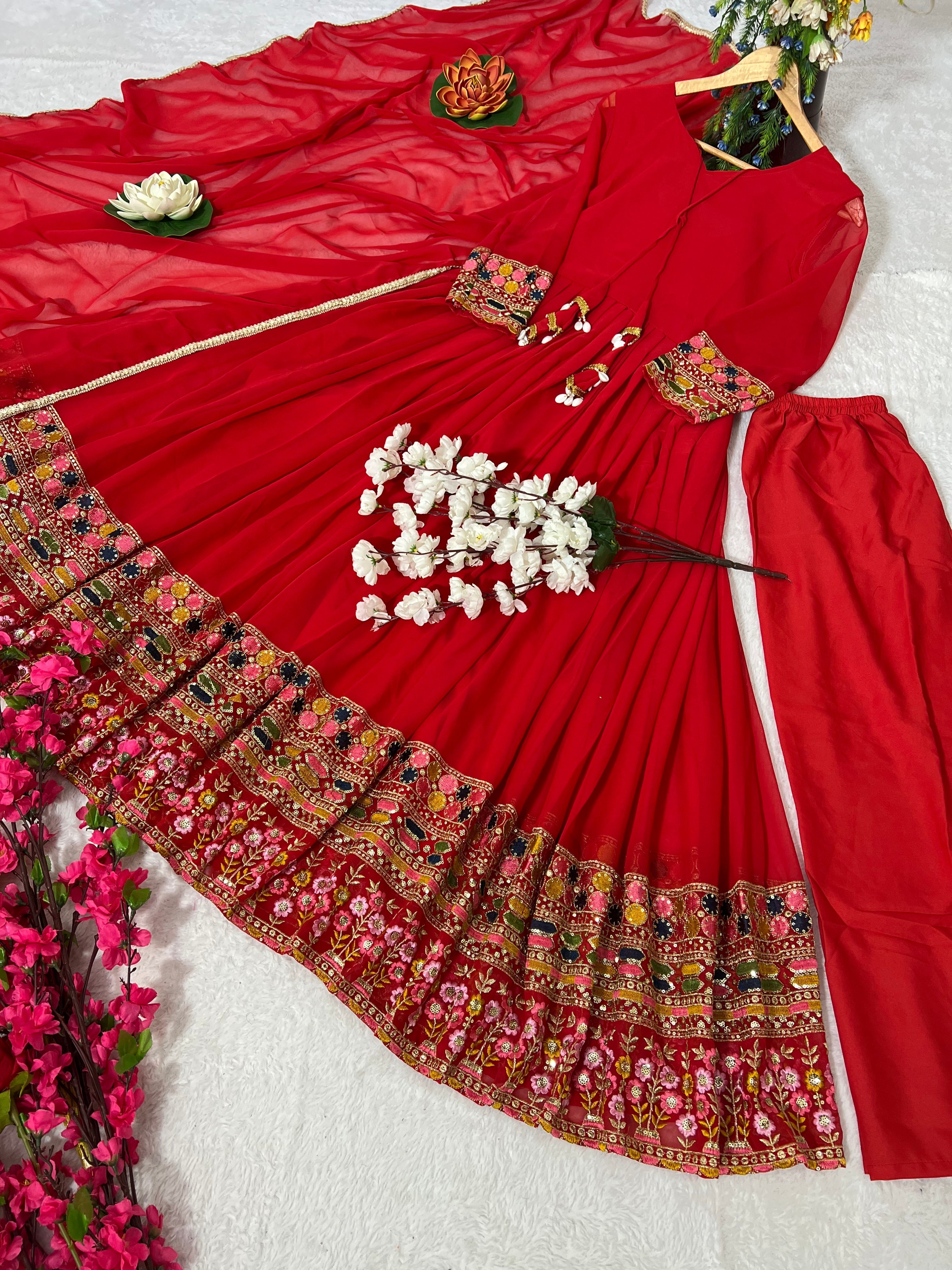 Party Wear Beautiful Anarkali Gown, Pent And Dupatta