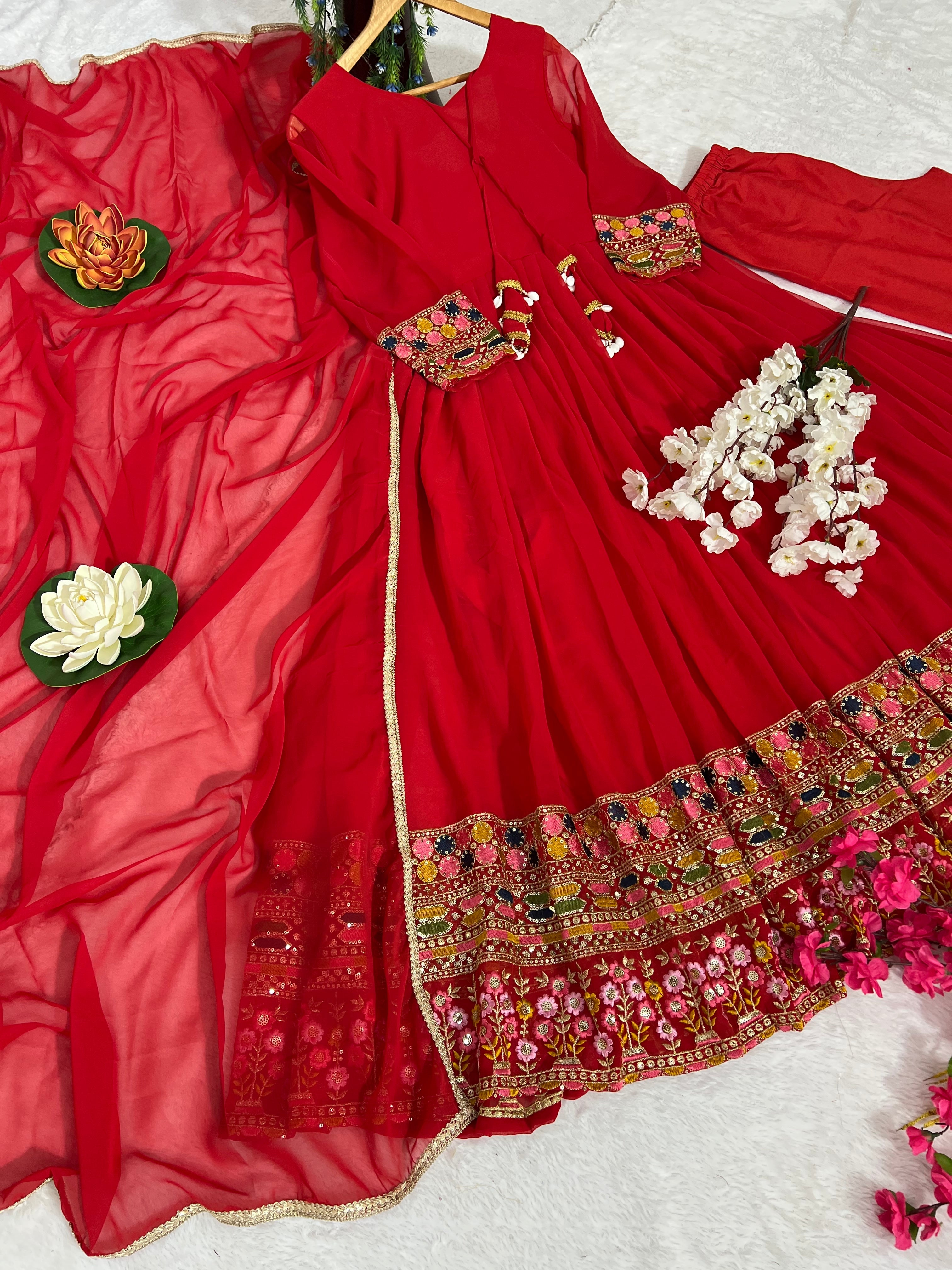 Party Wear Beautiful Anarkali Gown, Pent And Dupatta