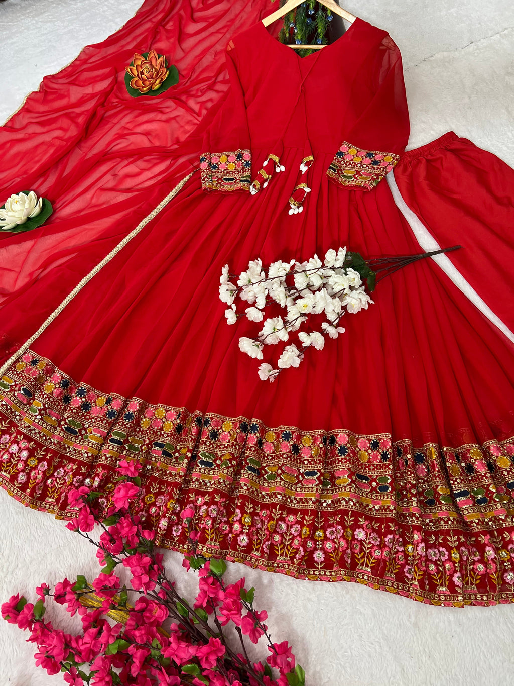 Party Wear Beautiful Anarkali Gown, Pent And Dupatta