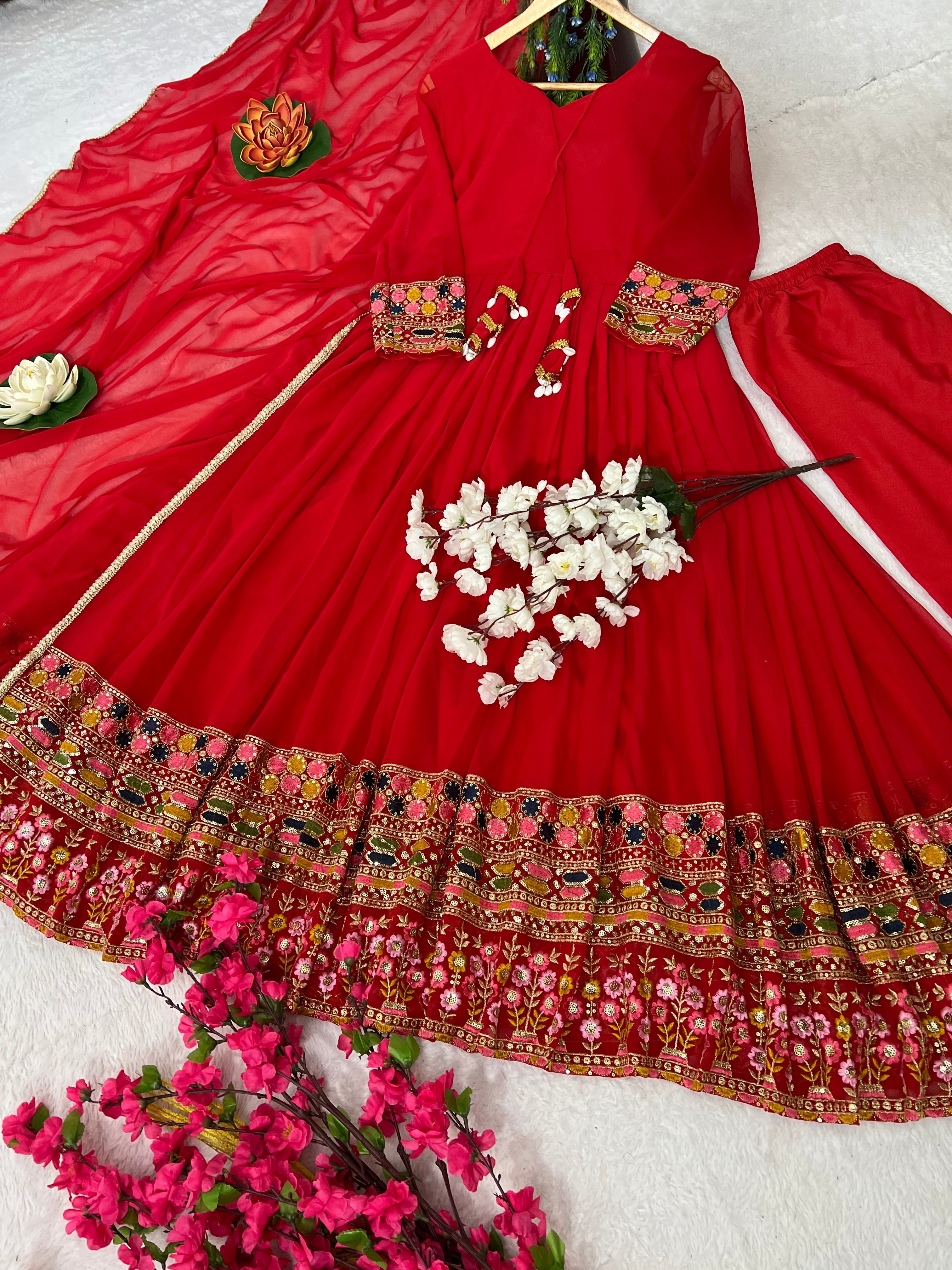 Party Wear Beautiful Anarkali Gown, Pent And Dupatta